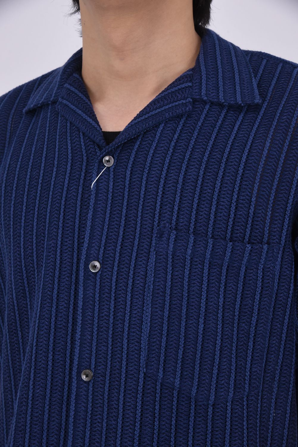 RUSSEL SHIRTS / リラックスシルエット ラッセル織り オープンカラーシャツ (ネイビー)