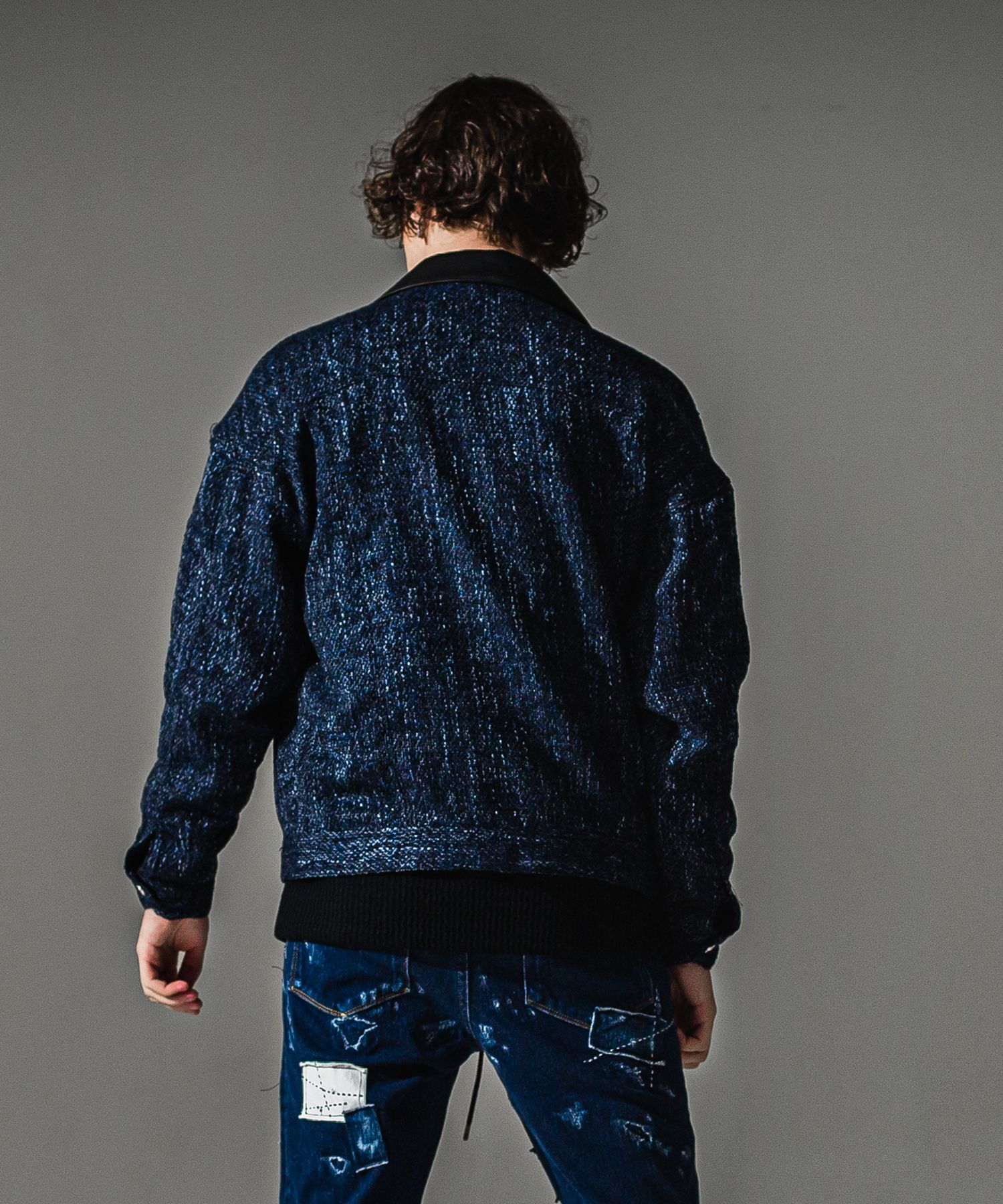 FCTWEED 2nd jk / ファンシーツイード エコレザーカラー デニムジャケット (ネイビー) (9月末入荷予定) ※オーダー締切:5月23日(土)17時