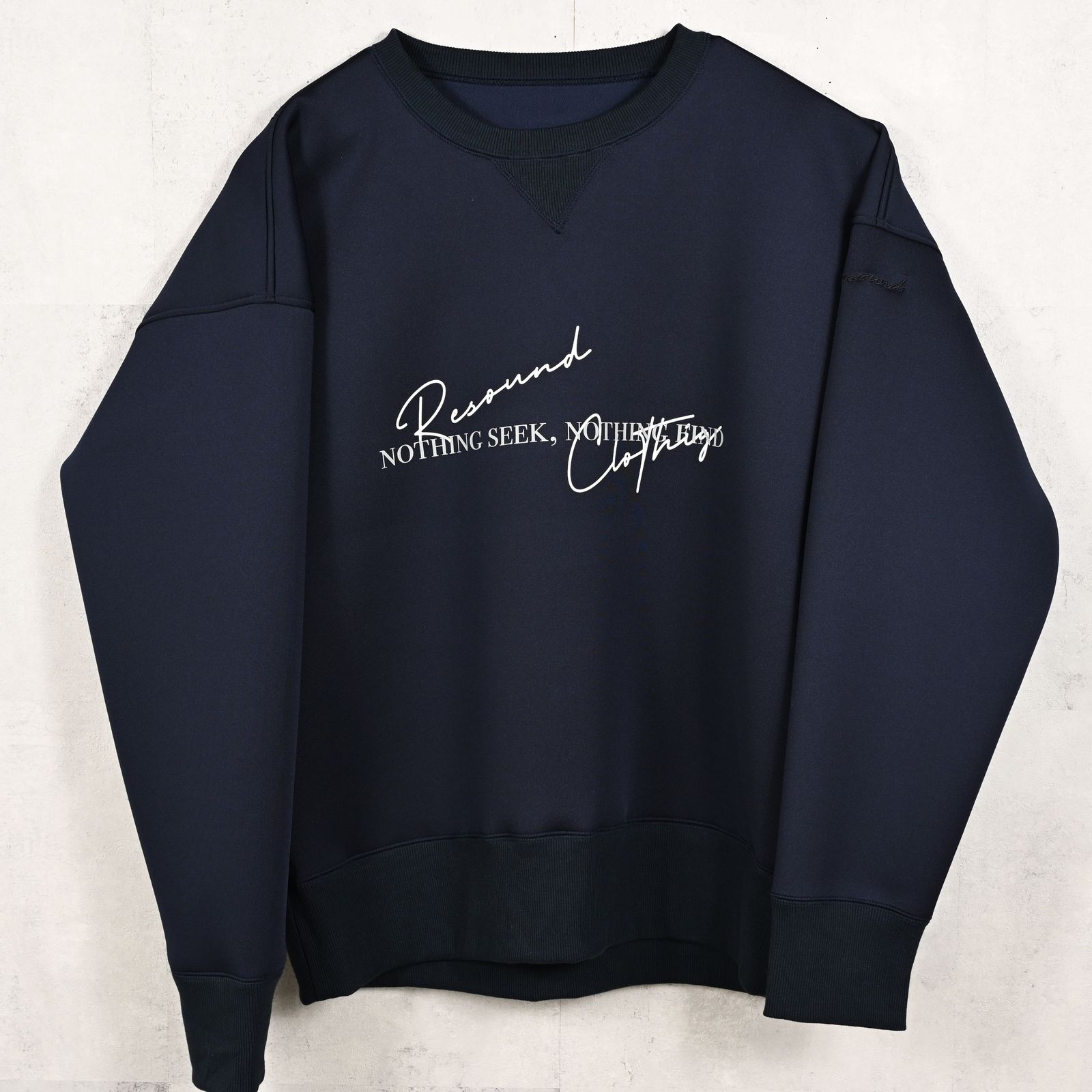 HD NOTHING drop trainer / ダンボール素材 メッセージロゴプリント ルーズフィット トレーナー ネイビー (9月中旬入荷予定)