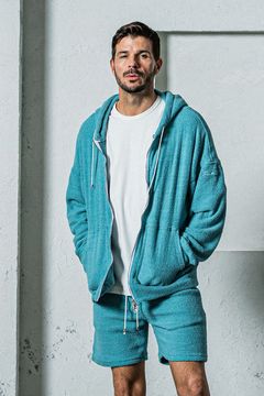 MOLE YARN PILE ZIP LOOSE HOODIE / モールパイル オーバーサイズ ジップアップパーカー ブルーグリーン