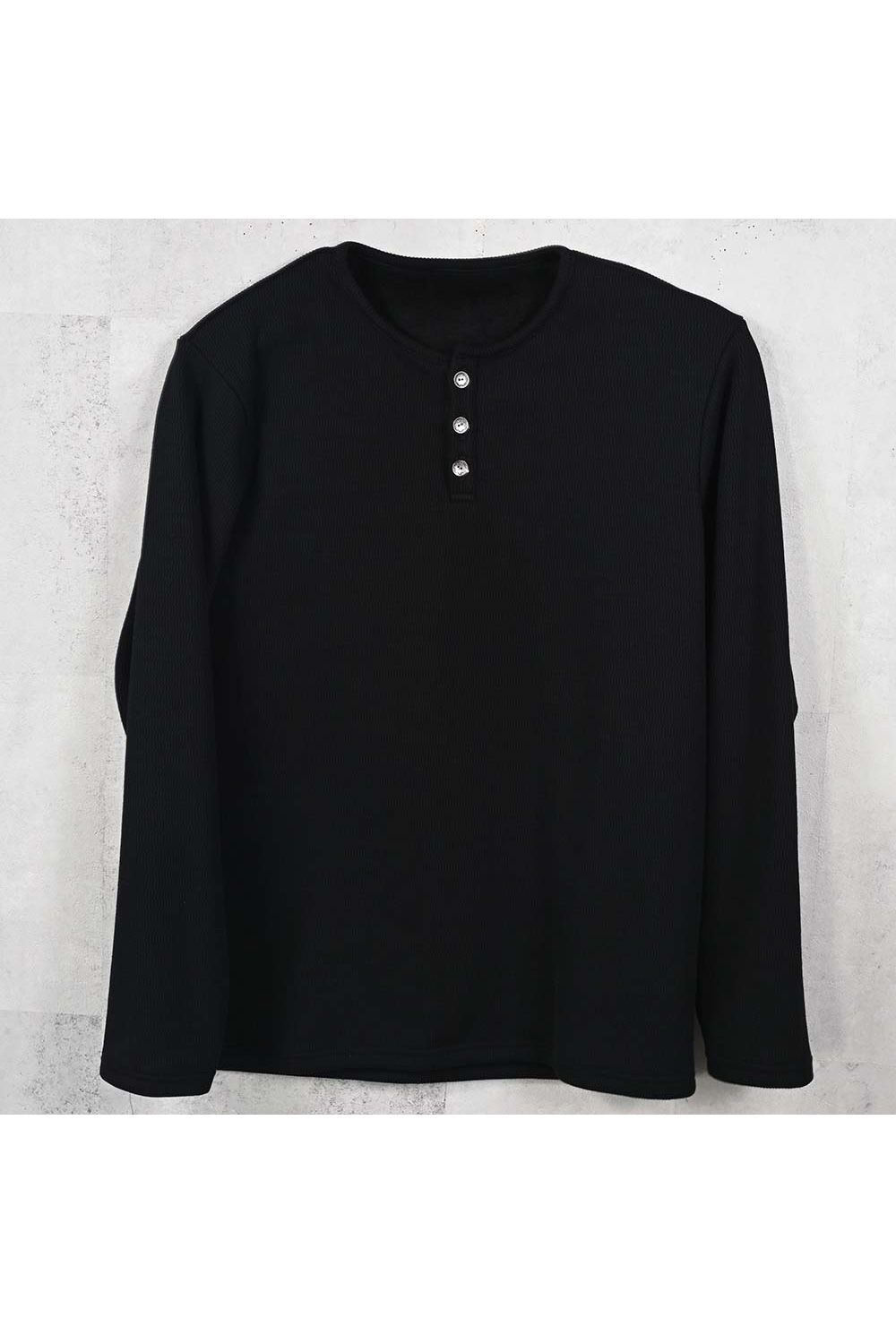 VELOURS FLEECE THERMAL HENRY / 裏起毛 サーマル生地 ロングスリーブ ヘンリーネック (ブラック) (10月中旬入荷予定) ※オーダー締切：9月1日(月)18:00