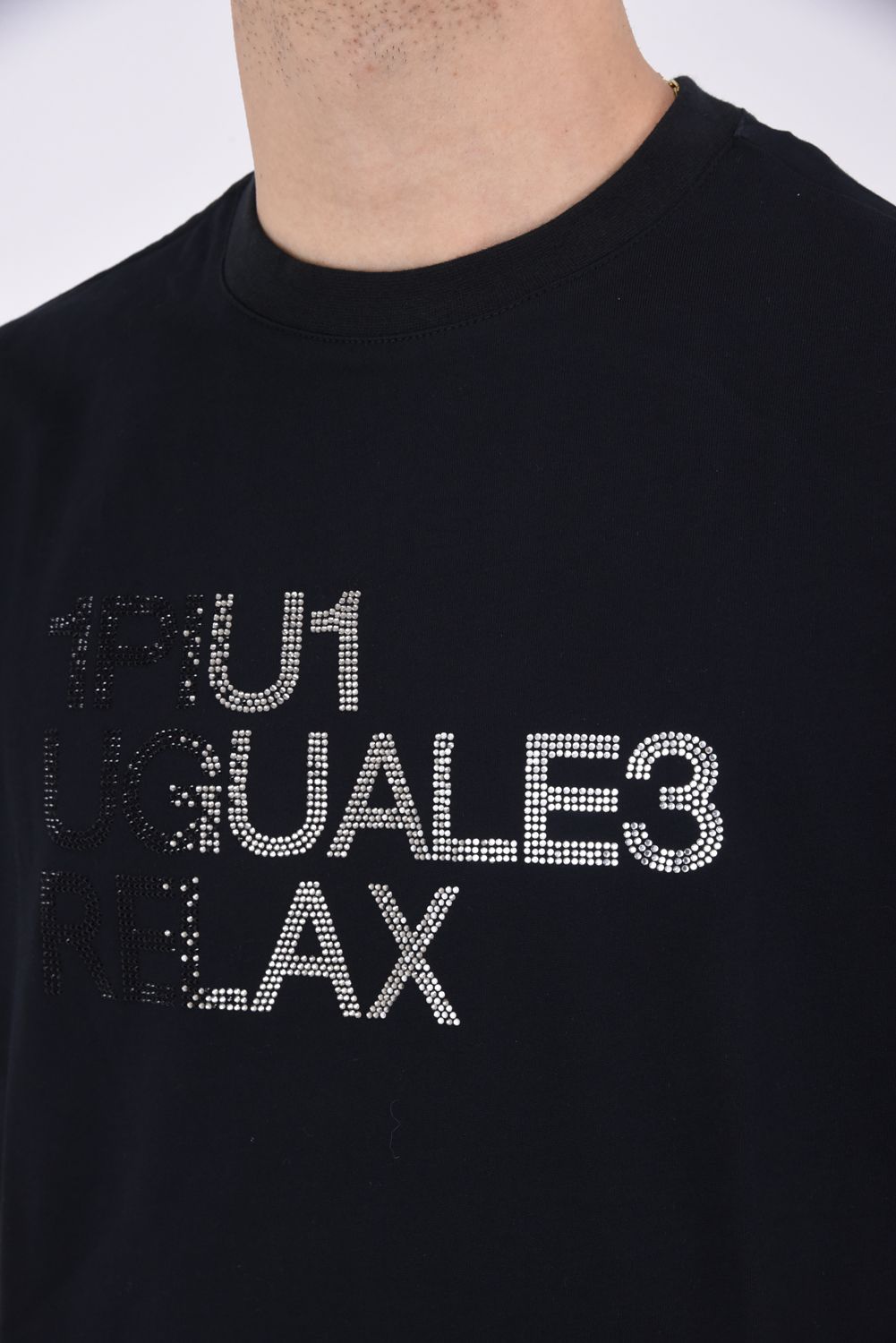 RHINESTONE T-SHIRT / グラデーション ラインストーンロゴ クルーネックTシャツ ブラック