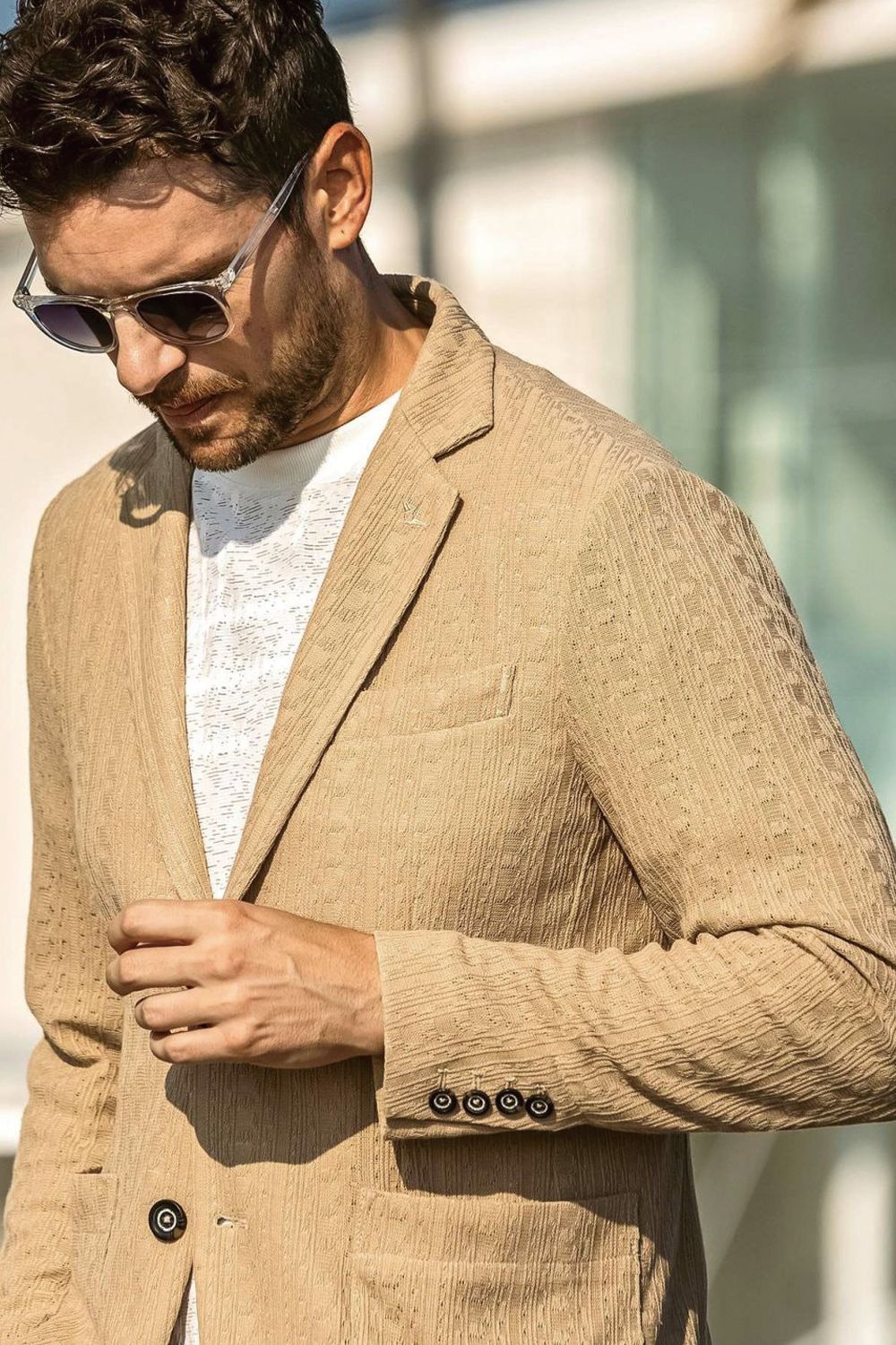 【26SS】【セットアップ】 LINEN TOUCH JACQUARD JACKET & SLACKS / リネンタッチ テーラードシングルジャケット&イージースラックス (ベージュ)