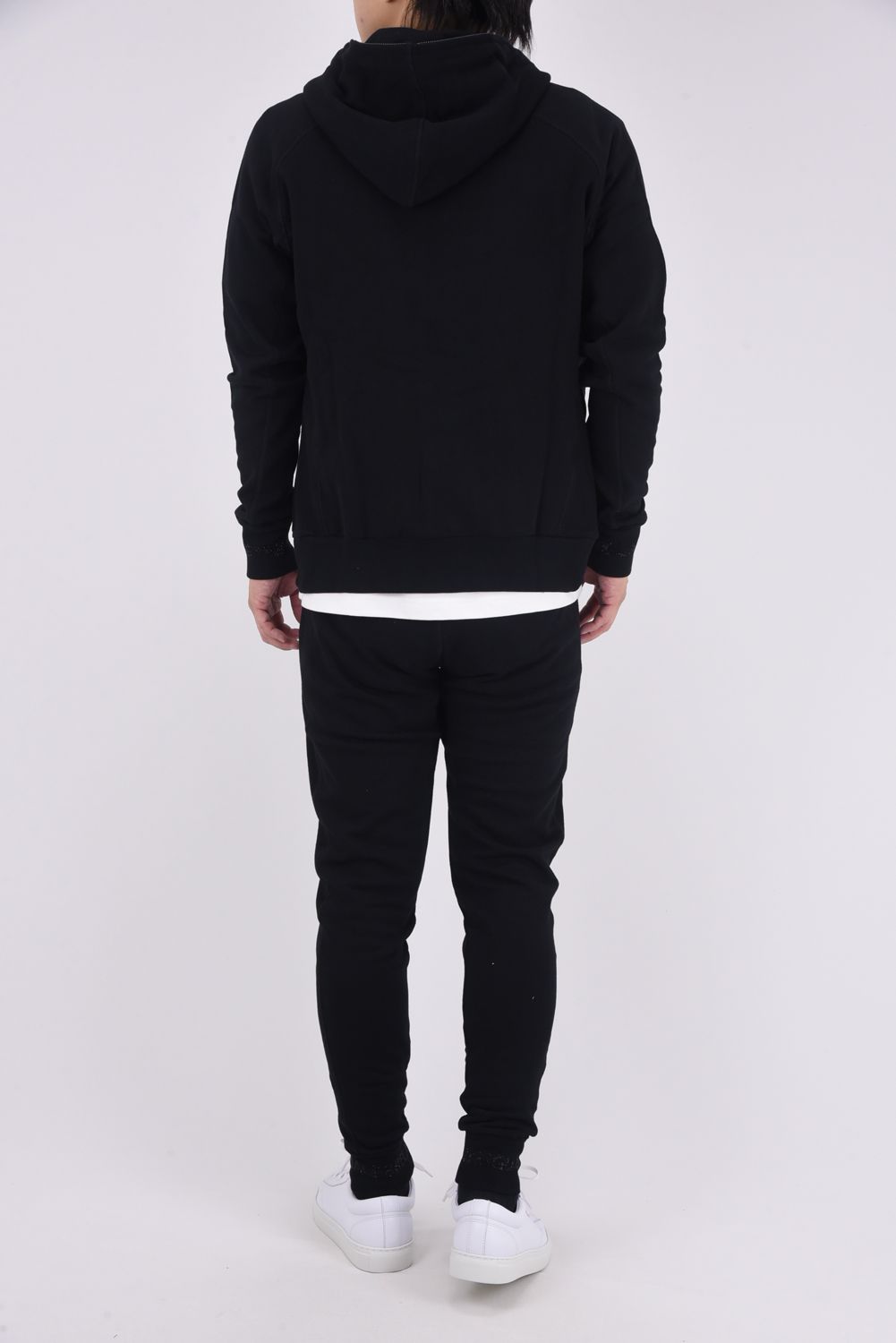 JOGGER PANTS WITH RHINESTONE CUFFS / ラインストーンヘムスウェットジョガーパンツ (ブラック)