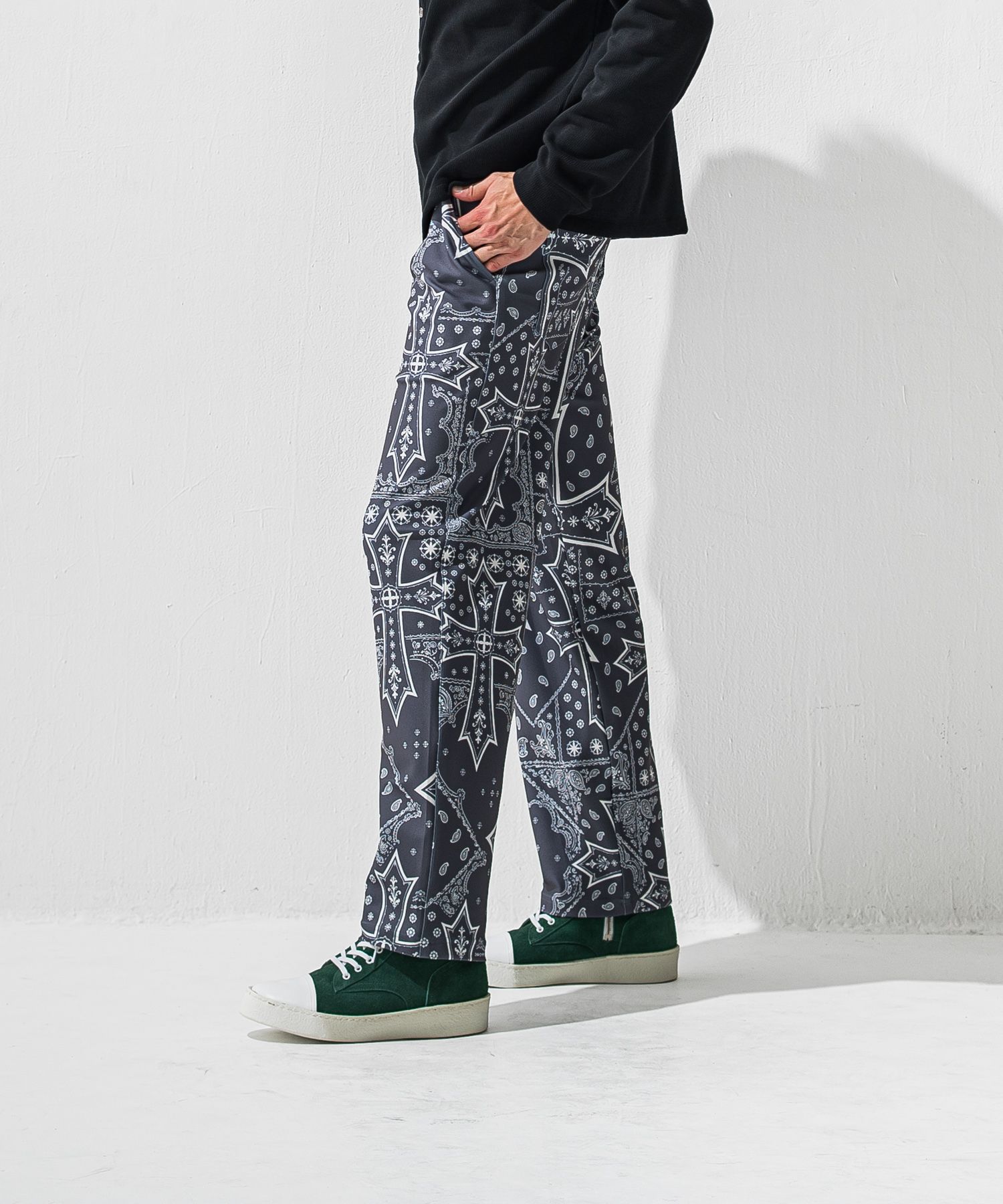 CHRIS EASY WIDE TUCK PANTS / ハイテンショントリコット ワンタック セミワイド イージーパンツ (クロスグレー) (1月上旬入荷予定) ※オーダー締切:9月7日(月)17時)