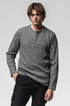 VELOURS FLEECE THERMAL HENRY / 裏起毛 サーマル生地 ロングスリーブ ヘンリーネック (グレー) (10月中旬入荷予定) ※オーダー締切：9月1日(月)18:00