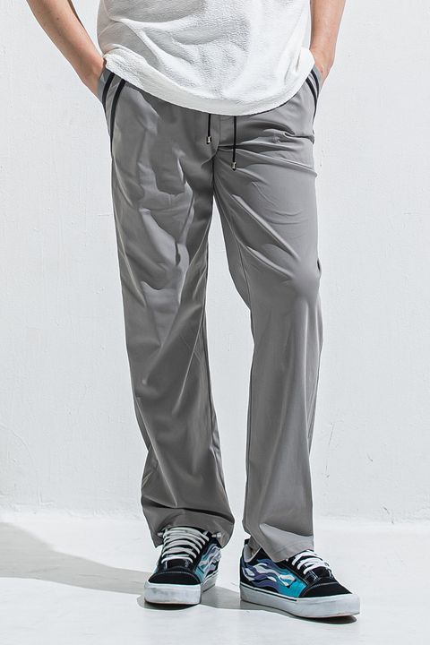 EDGE NYLON SEMI WIDE PT / ナイロンマイクロファイバー エコレザーライン セミワイド イージーパンツ (グレー)