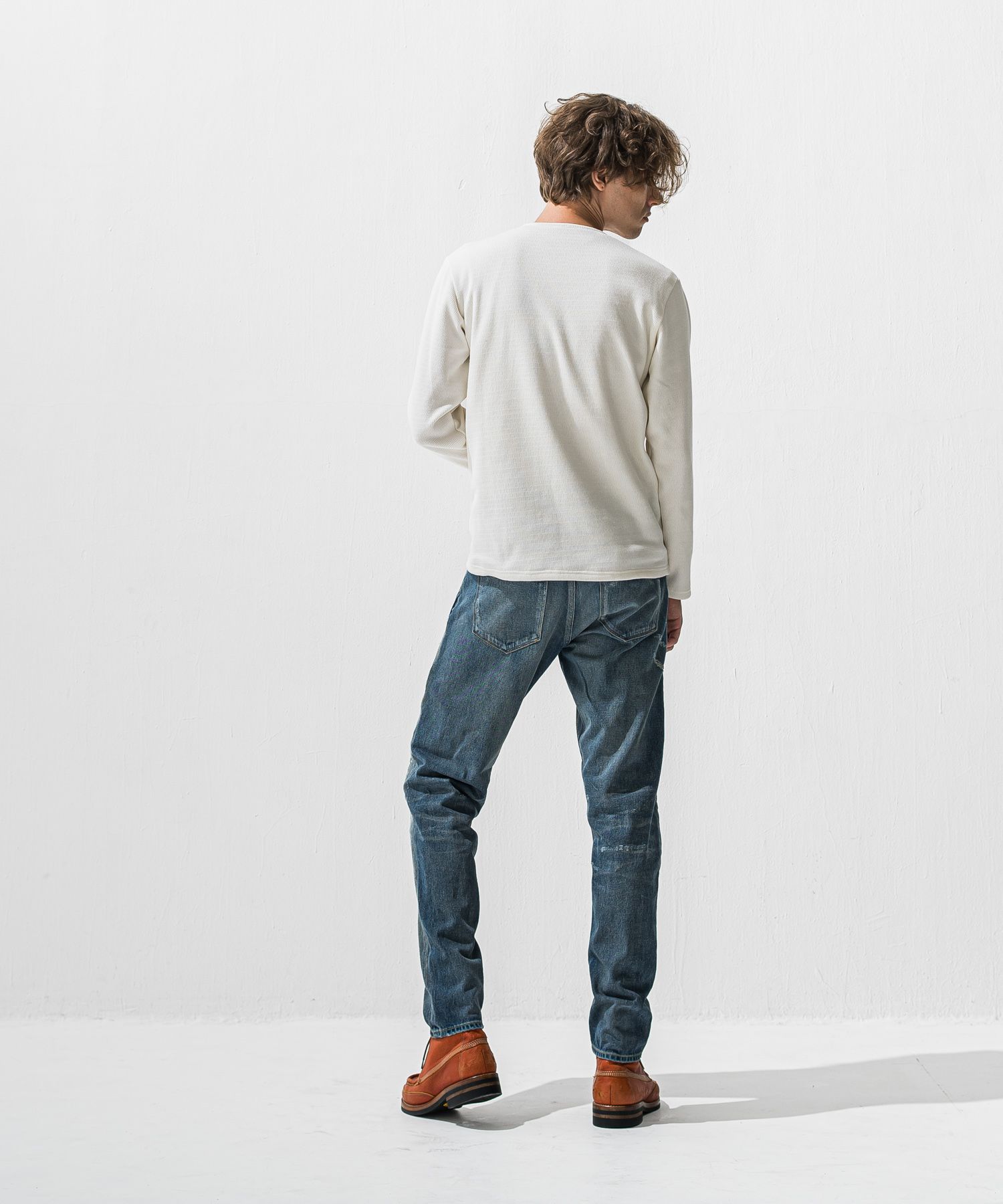 VELOURS FLEECE THERMAL HENRY / 裏起毛 サーマル生地 ロングスリーブ ヘンリーネック (ホワイト) (10月下旬入荷予定) ※オーダー締切:9月7日(月)17時