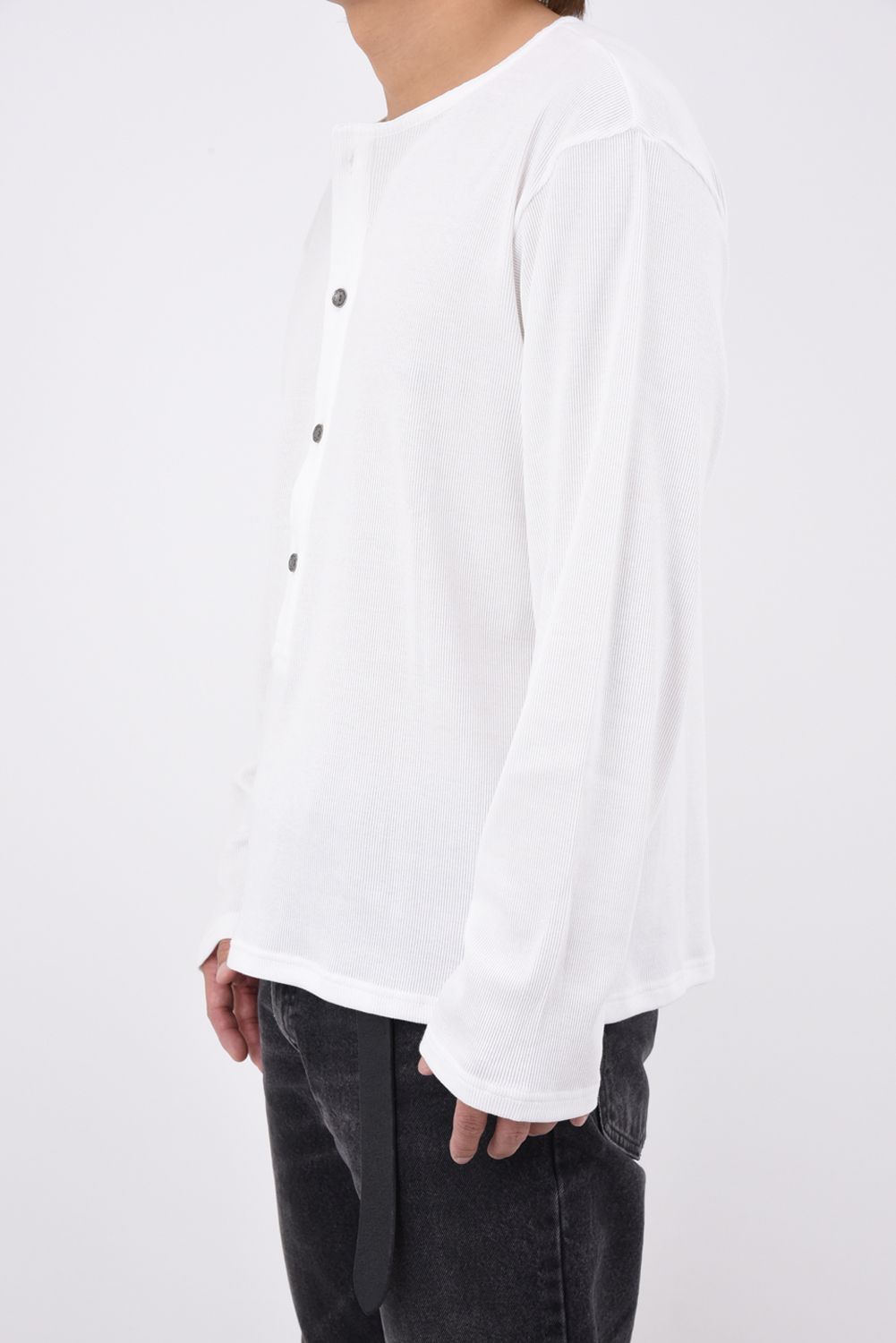 RIB HENRY LONGSLEAVE / ヘンリーネック リブニットロングスリーブTシャツ (ホワイト)