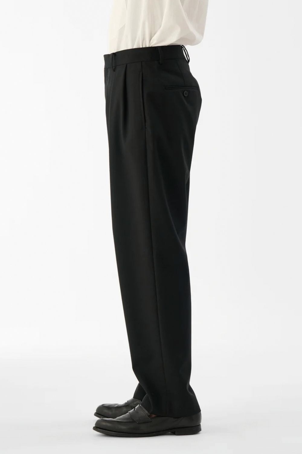 WOOL CLAMSKIN / ウール カームスキン テーパードパンツ (ブラック)