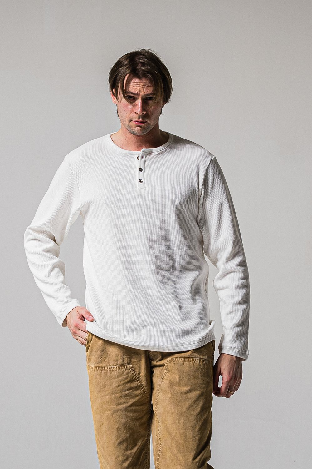 WAFFLE HENRY TEE / ワッフル ヘンリーTシャツ (ホワイト) (1月中旬入荷予定)