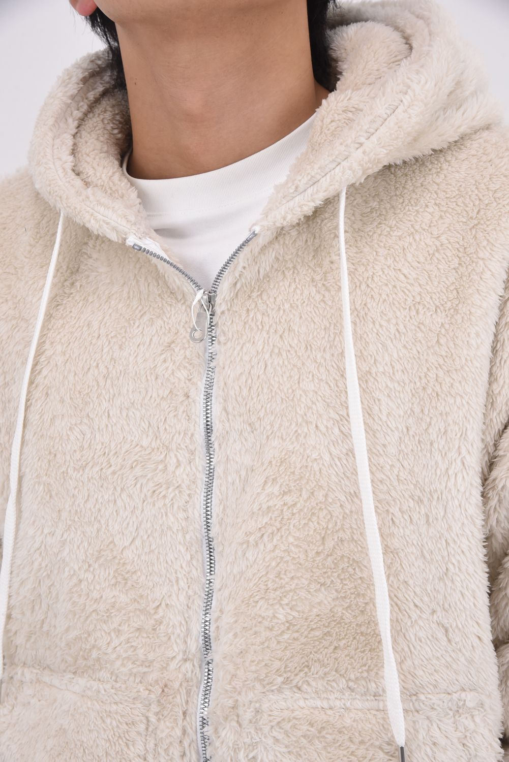 BOA ZIP LOOSE HOODIE / シルキーボア ジップアップ パーカー (ブラウン)