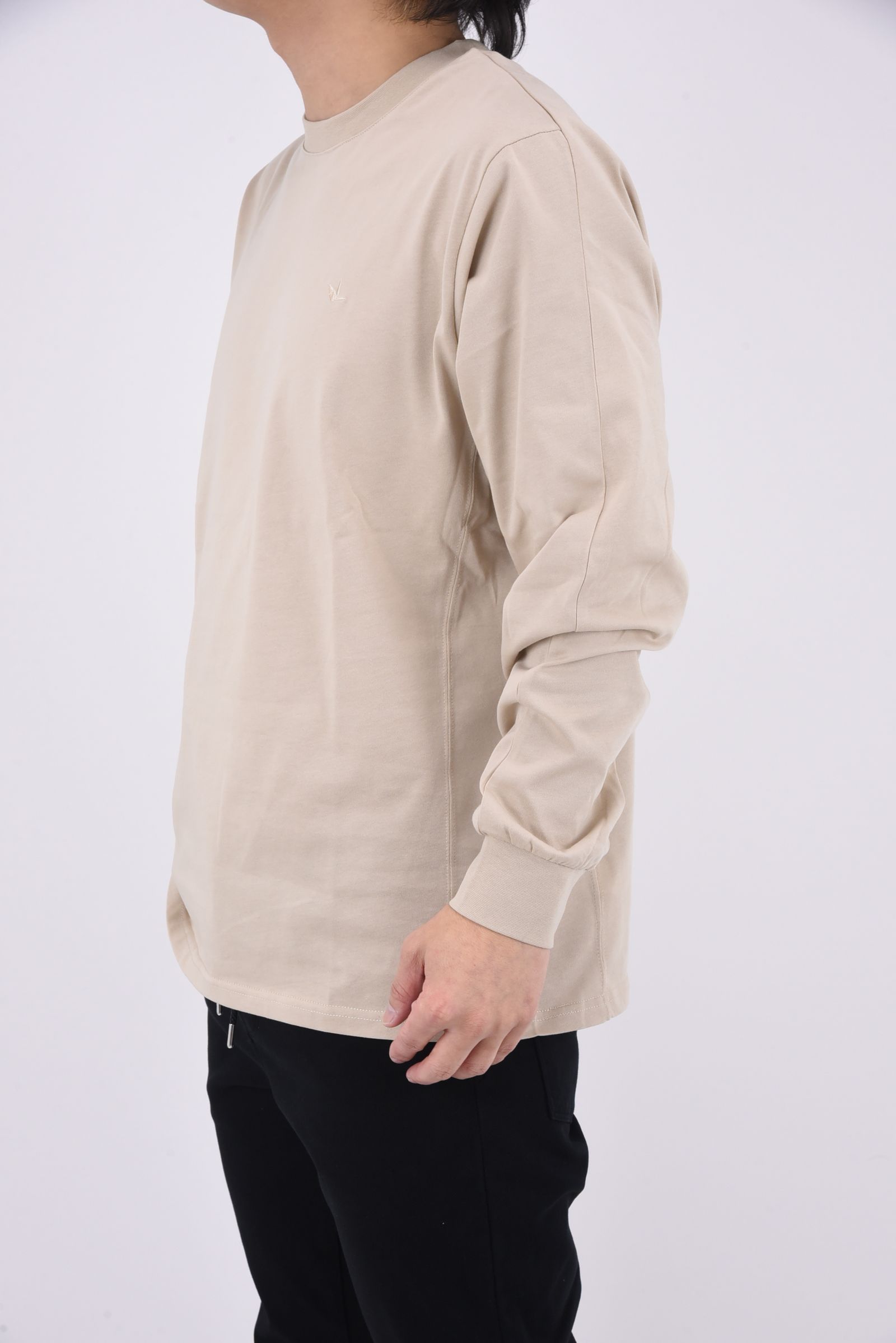 RHINESTONE LONG T-SHIRT / ラインストーン バックロゴ ロングTシャツ (ベージュ)
