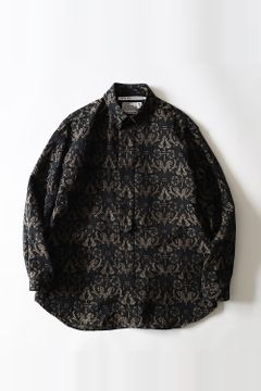 BOTANICAL JACQUARD FLY FRONT WIDE DRESS SHIRT / ボタニカル柄 ワイドシルエット レギュラーシャツ ブラック