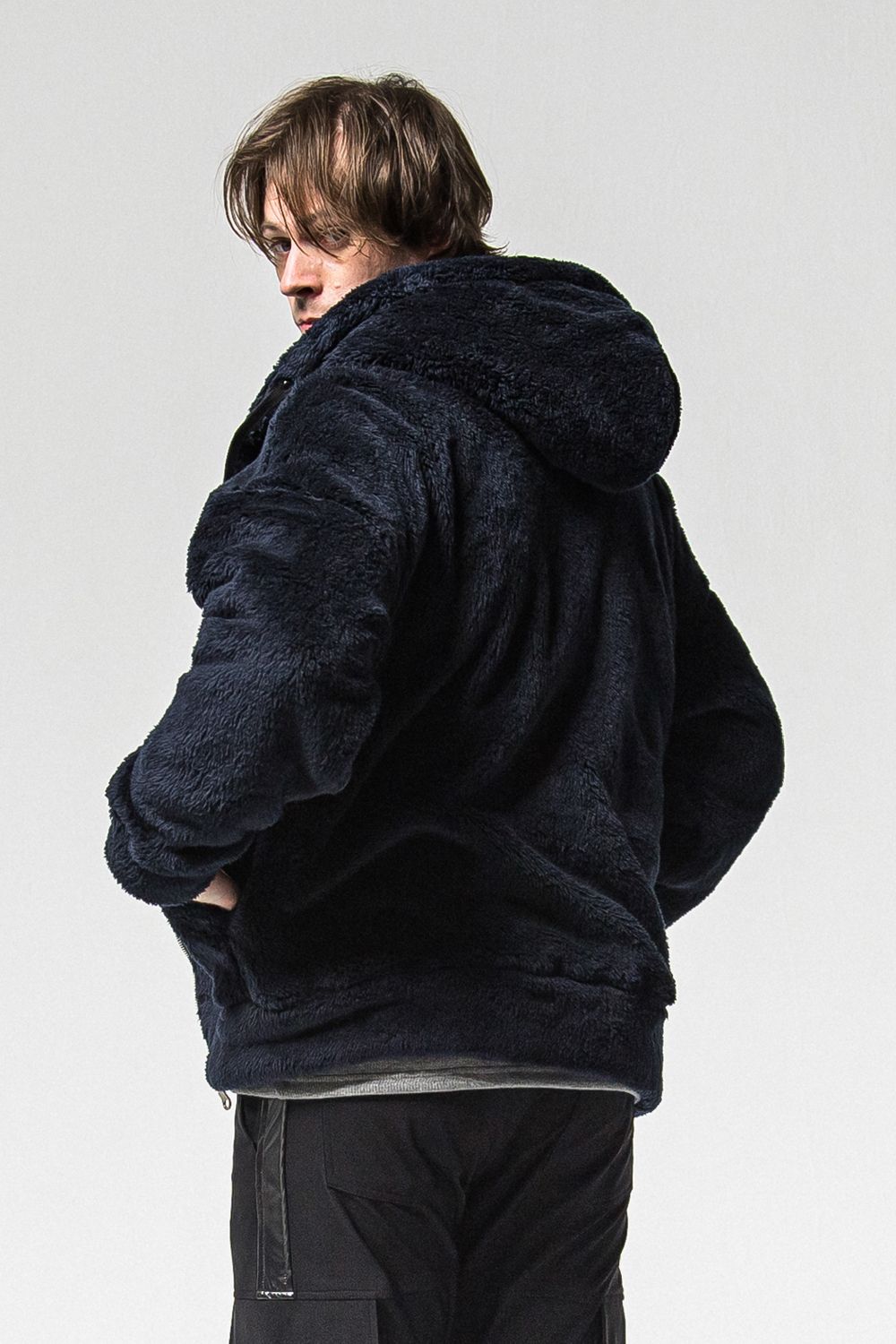 BOA ZIP LOOSE HOODIE / シルキーボア ジップアップ パーカー (ネイビー) （11月中旬入荷予定) ※オーダー締切：9月1日(月)18:00