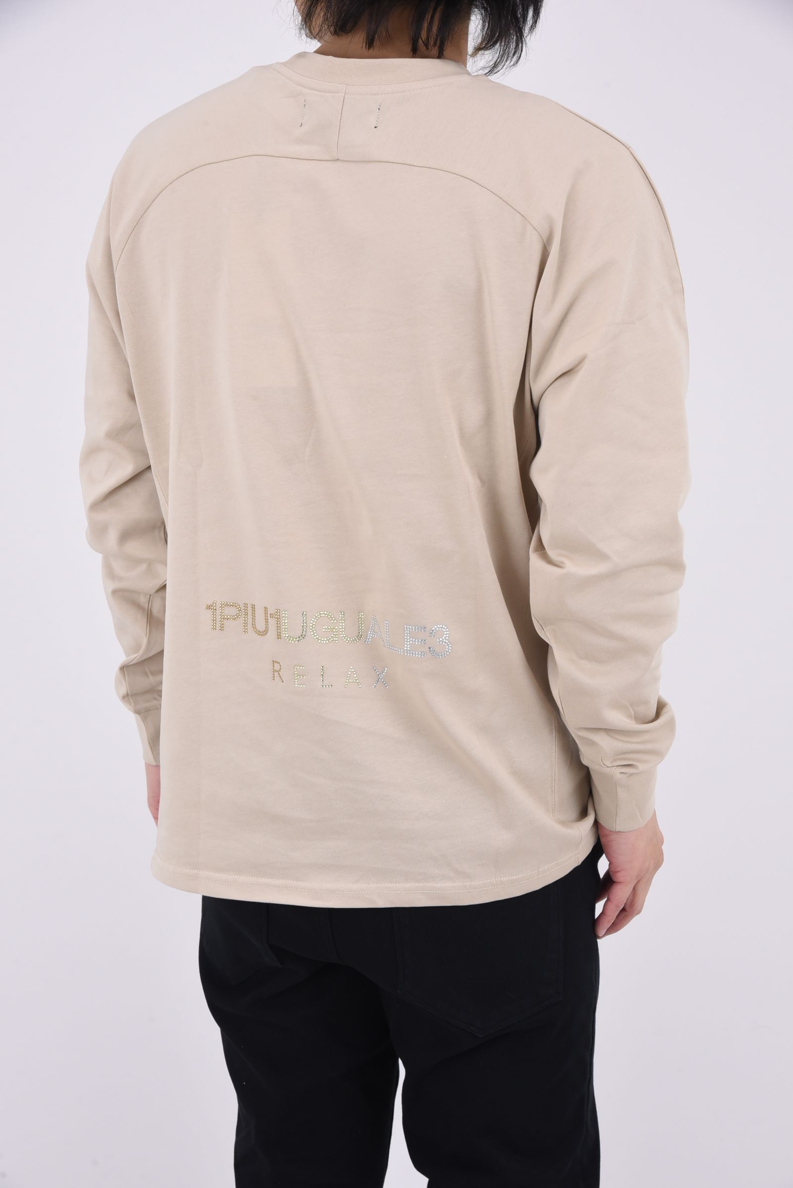 RHINESTONE LONG T-SHIRT / ラインストーン バックロゴ ロングTシャツ (ベージュ)