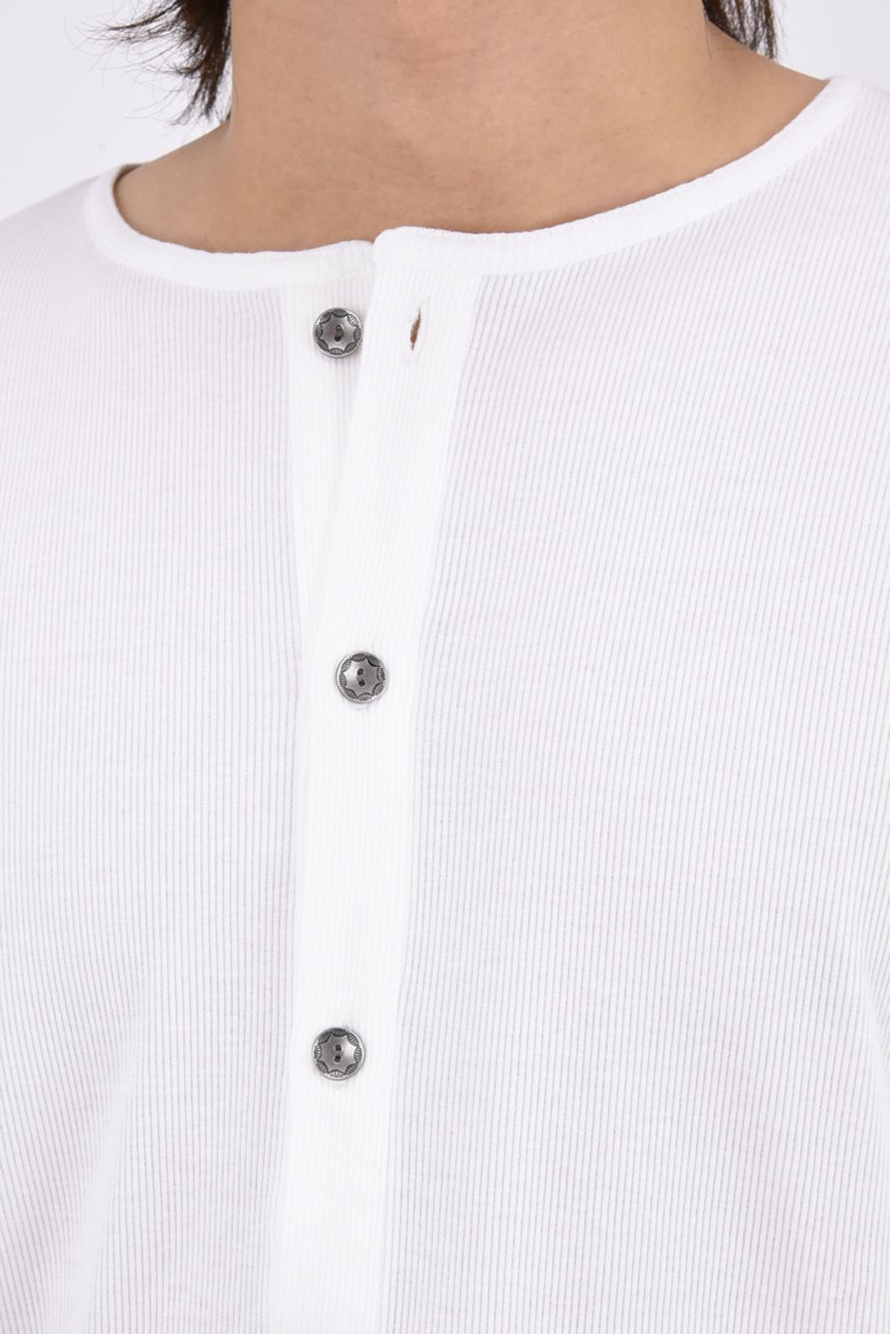 RIB HENRY LONGSLEAVE / ヘンリーネック リブニットロングスリーブTシャツ (ホワイト)