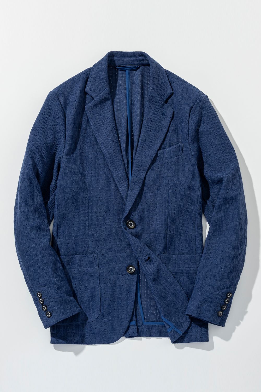 【26SS】 LINEN TOUCH JACQUARD JACKET / リネンタッチ テーラードシングルジャケット (ブルー) (2月中旬入荷予定)