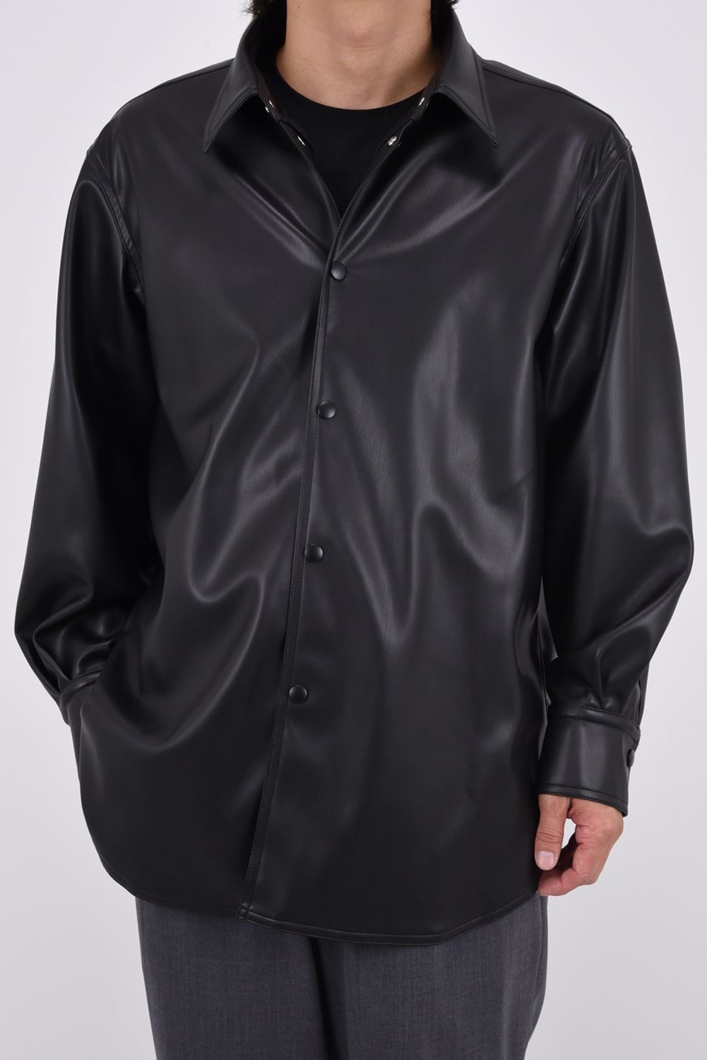 SYNTHETIC LEATHER SHIRT / シンセティック レザーシャツ (ブラック)