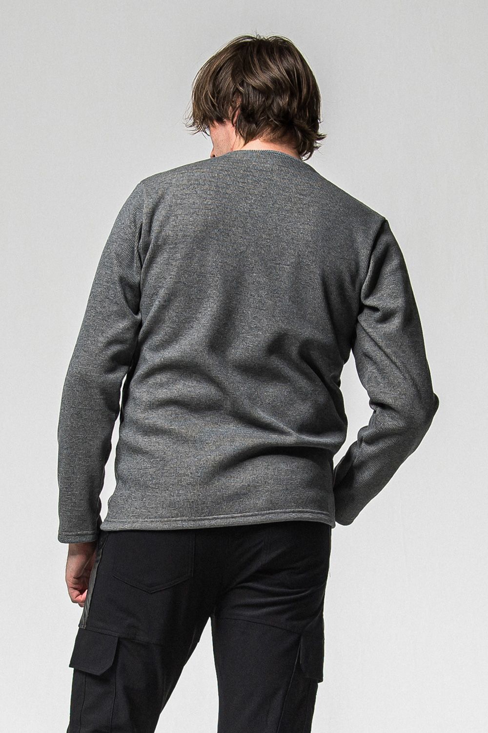 VELOURS FLEECE THERMAL HENRY / 裏起毛 サーマル生地 ロングスリーブ ヘンリーネック (グレー) (10月中旬入荷予定) ※オーダー締切：9月1日(月)18:00