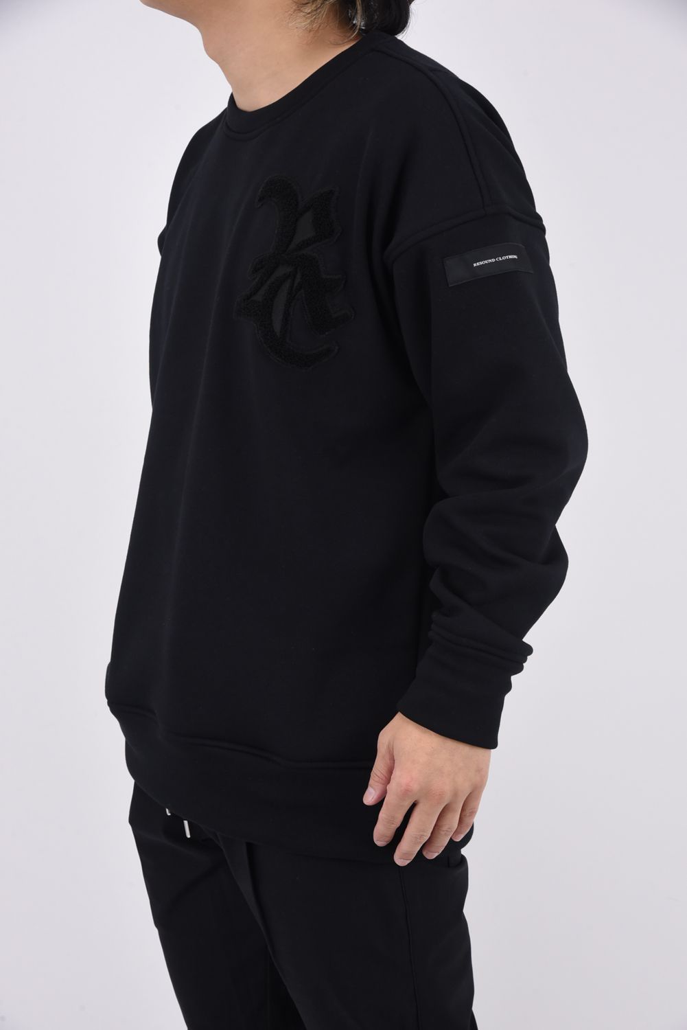 RC CHENILE VELOURS FLEECE DORP TRAINER / サガラ刺繍ワッペン 裏起毛 ルーズトレーナー ブラック