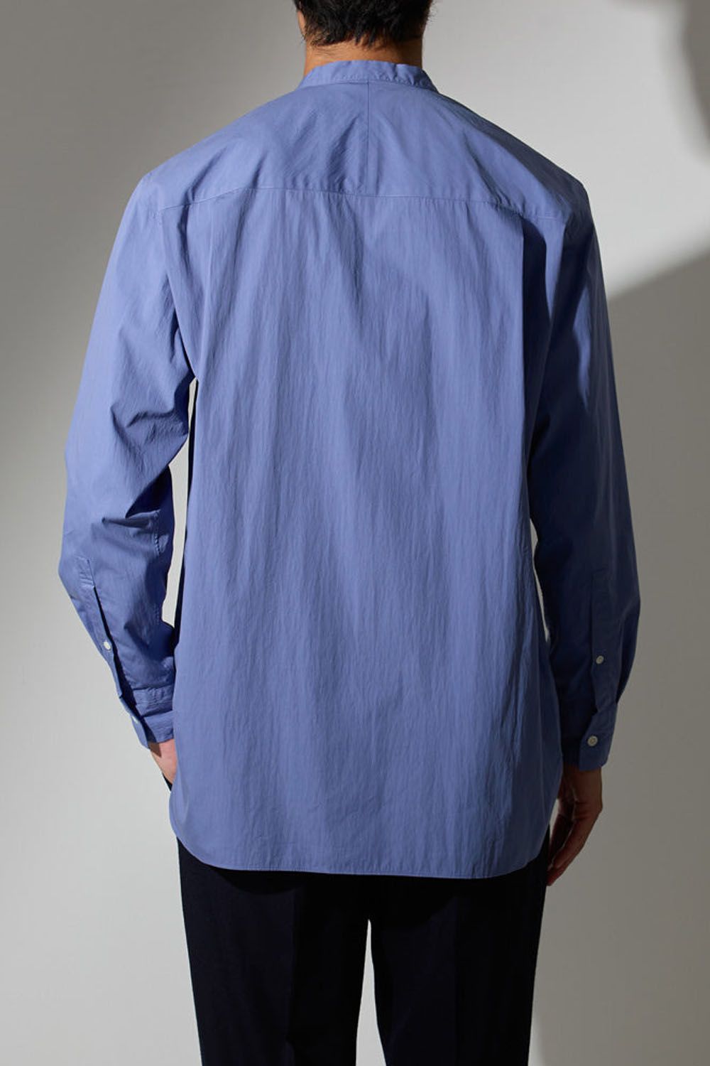 W POCKET STANDCOLLAR SHIRT - TYPEWRITER / タイプライター ダブルポケットシャツ ライトブルー