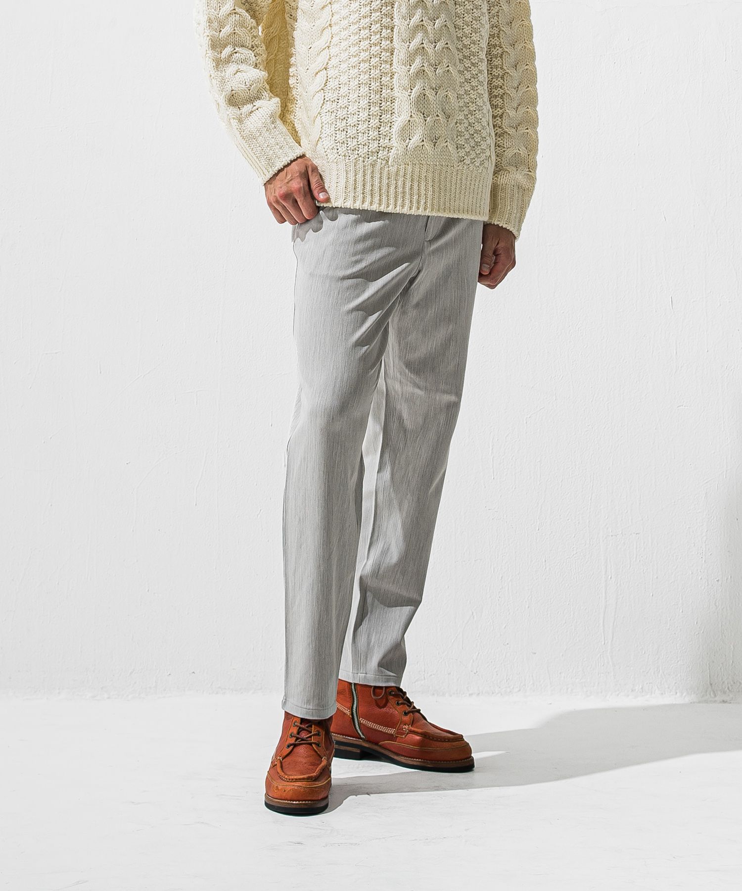 PAT WIDE EASY PANTS / ワイドテーパード イージースラックス (グレー) (12月上旬入荷予定) ※オーダー締切:9月7日(月)17時