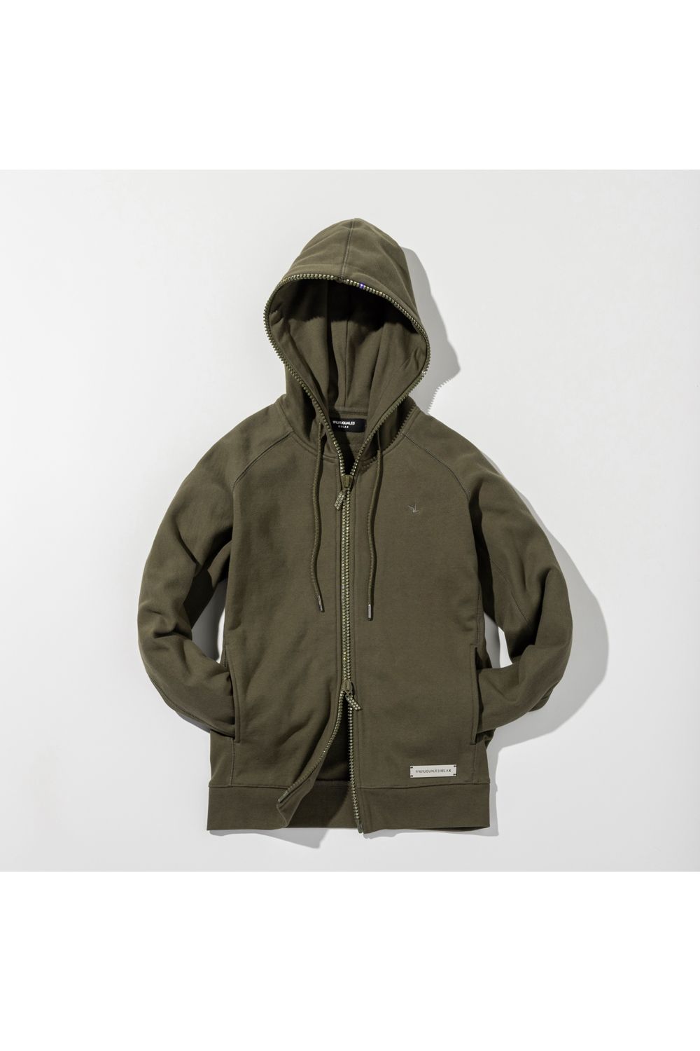 GLITTER ZIP + PLATE HOODIE / シルバーロゴプレートスウェットパーカー (カーキ) (9月上旬入荷予定)