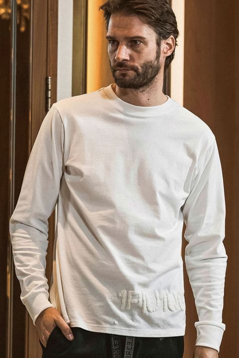 【26SS】 HAND-EMBROIDERED LOGO LONG T-SHIRT / ブランドロゴ 発泡ロゴプリント ロングスリーブTシャツ (ホワイト)