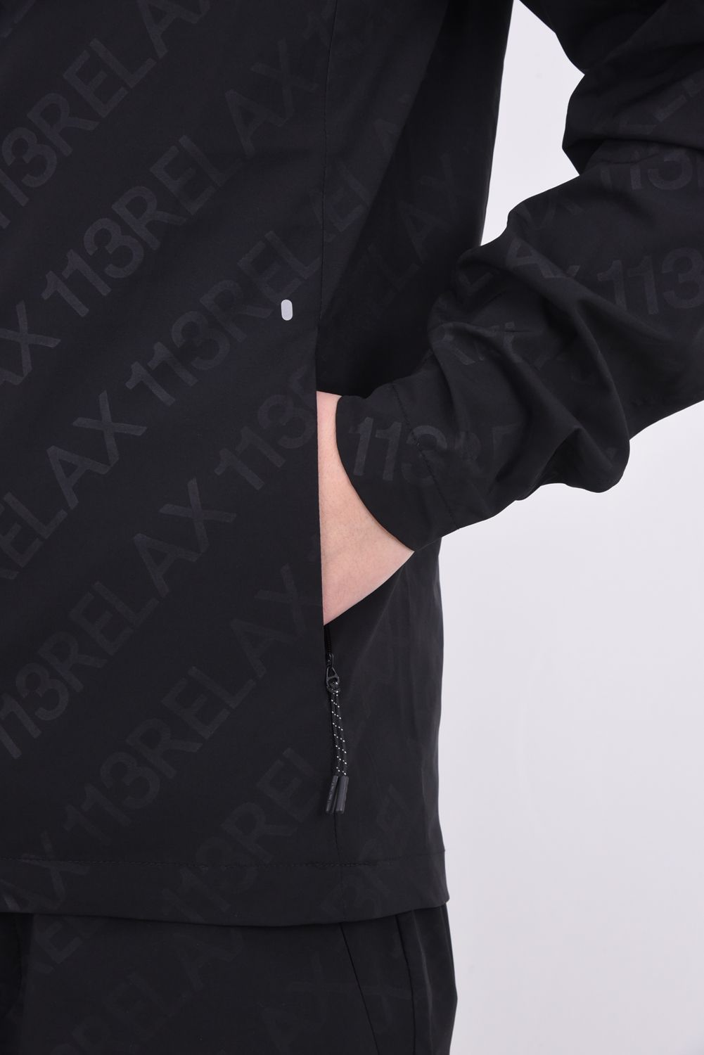 RUNNING DIAGONAL LOGO HOODIE / ランニング ダイアゴナル ロゴ フーディー ブラック