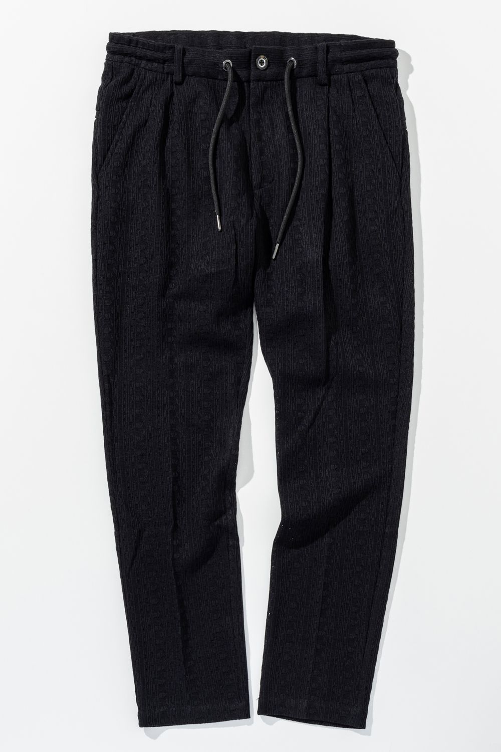 【26SS】 LINEN TOUCH JACQUARD SLACKS / リネンタッチ イージースラックス (ブラック) (2月中旬入荷予定)