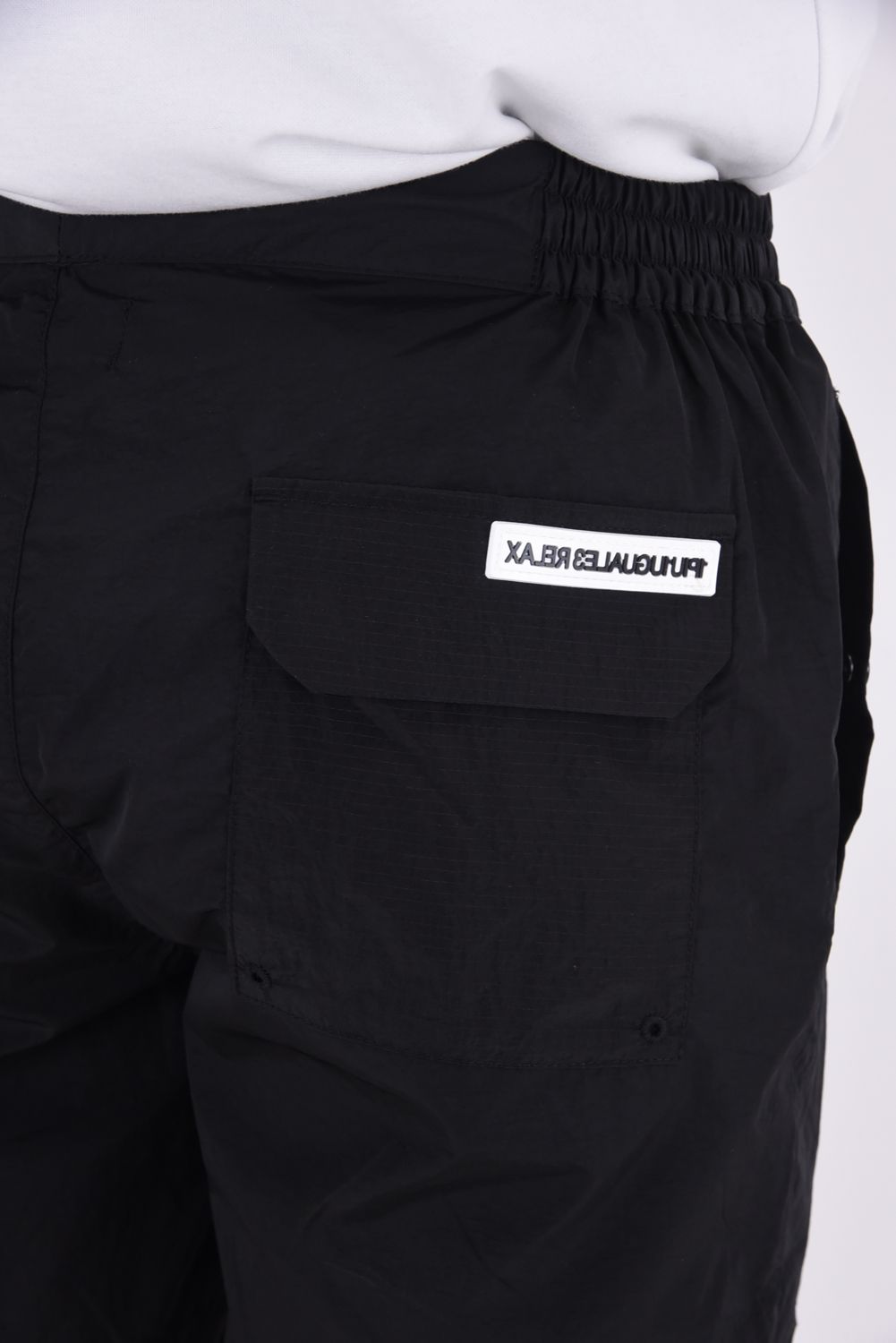 SALTWATER PATCH PANTS / 水陸両用 光沢ナイロン ショートパンツ (ブラック)