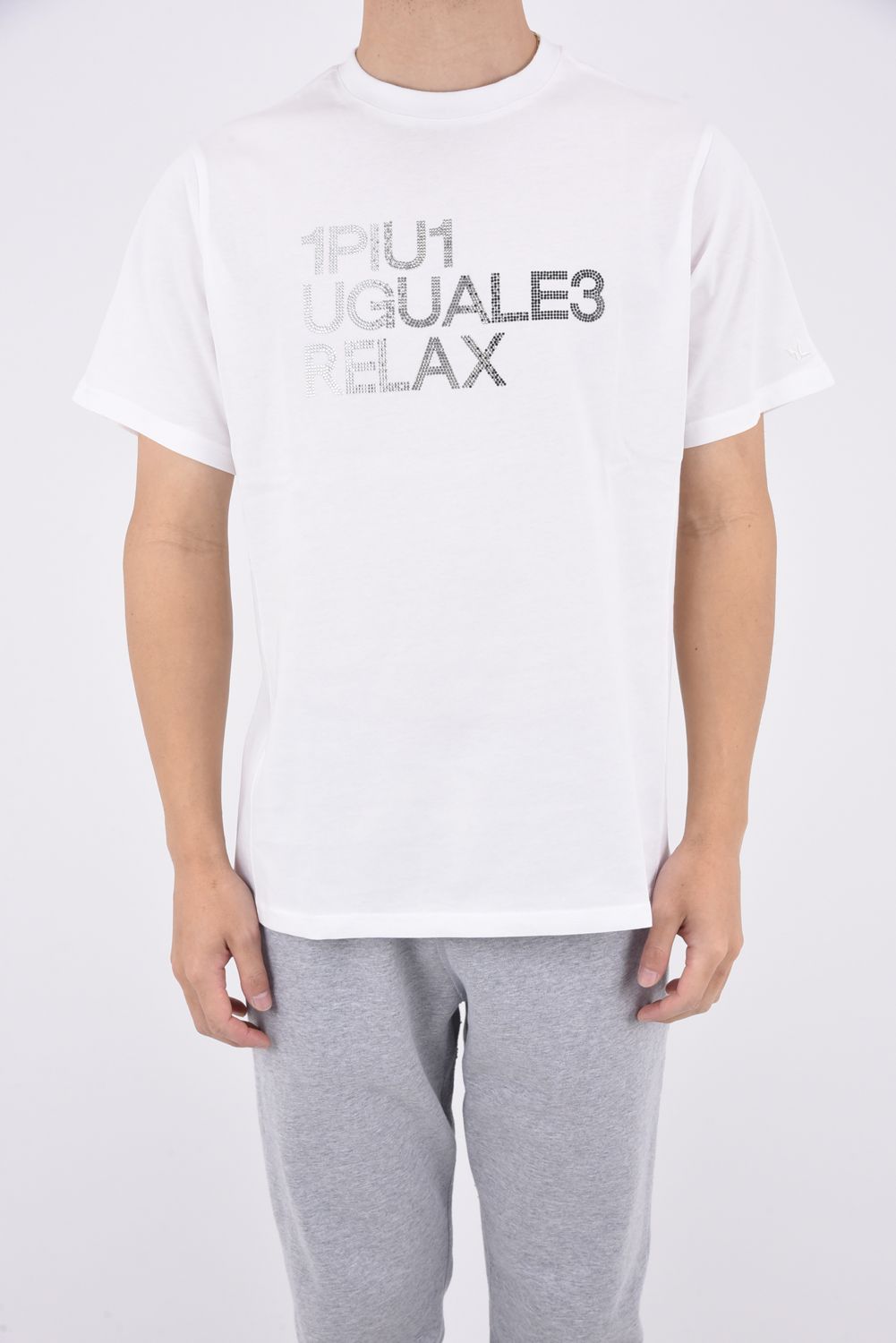 RHINESTONE T-SHIRT / グラデーション ラインストーンロゴ クルーネックTシャツ ホワイト