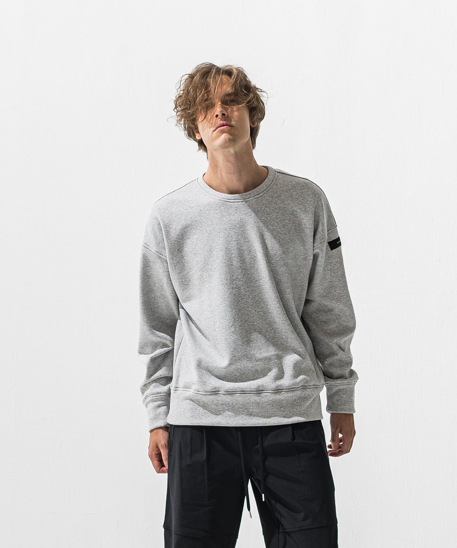 PIN ST RC VELOURS FLEECE DROP TRAINER / ピンストライプロゴ 裏起毛 ルーズトレーナー (グレー) (11月上旬入荷予定) ※オーダー締切:9月7日(月)17時
