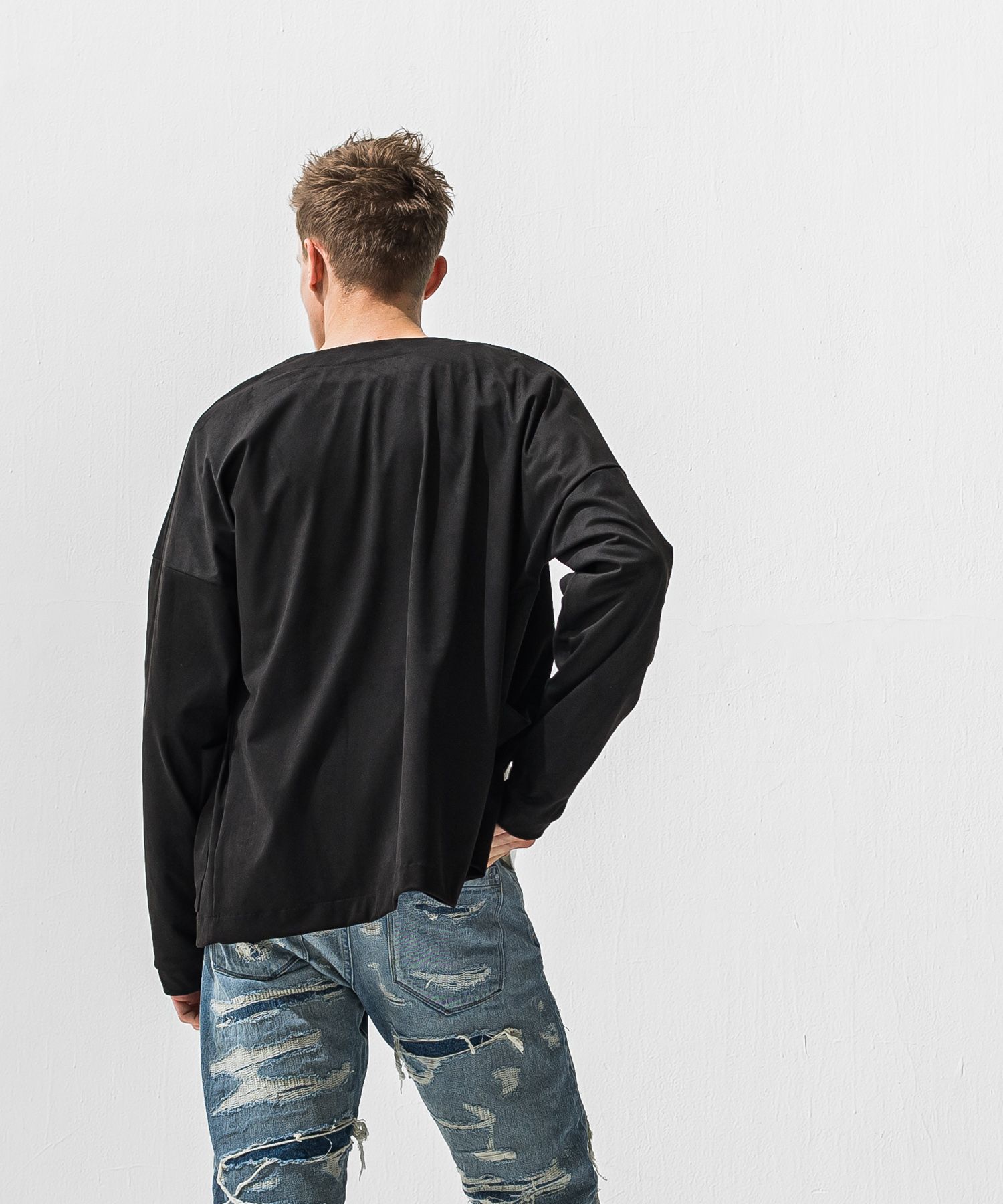 suede cardigan / エコスエード オーバーサイズ スウェードカーディガン (ブラック) (1月上旬入荷予定) ※オーダー締切:9月7日(月)17時