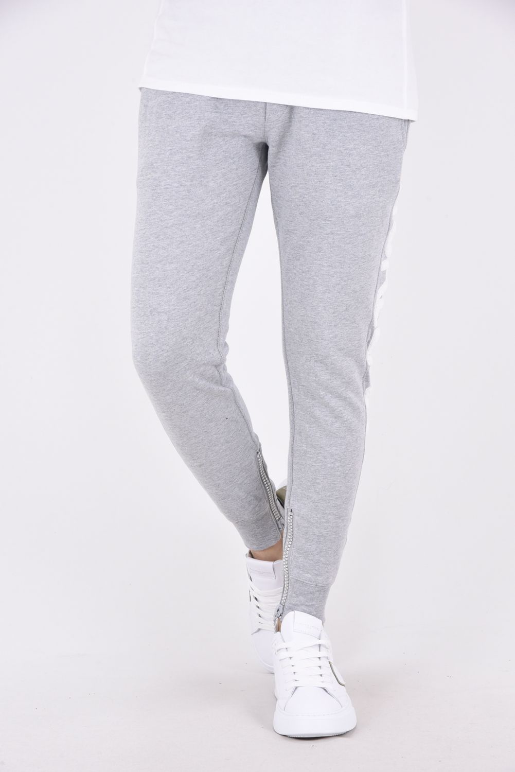 SHINING STONE LONG PANTS  / サガラ刺繍 ロゴ ラインストーン ロングパンツ トップグレー