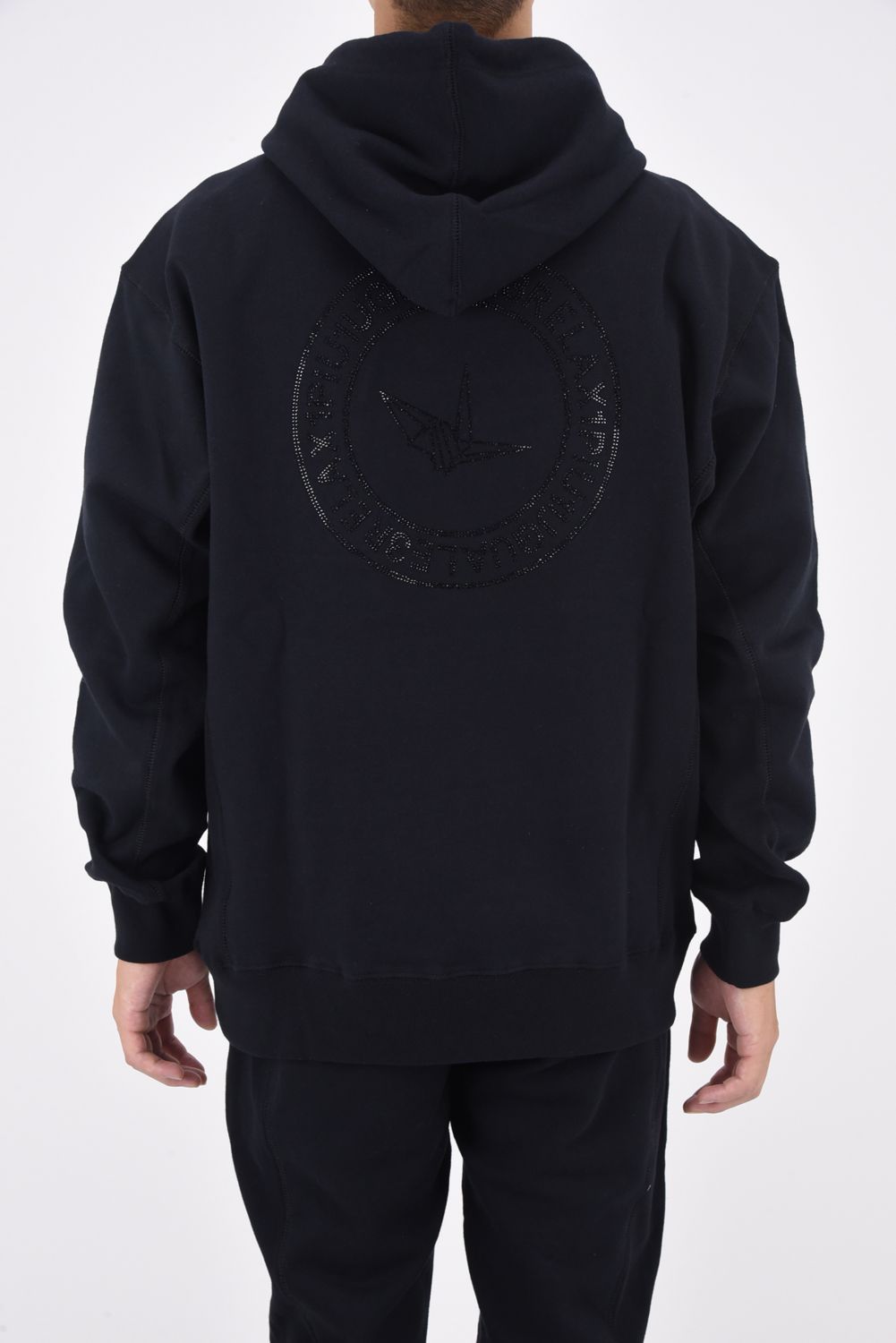 1PIU CIRCLE LOGO PULL HOODIE / 1PIUサークルロゴ ラインストーン プルオーバーフーディー ブラック