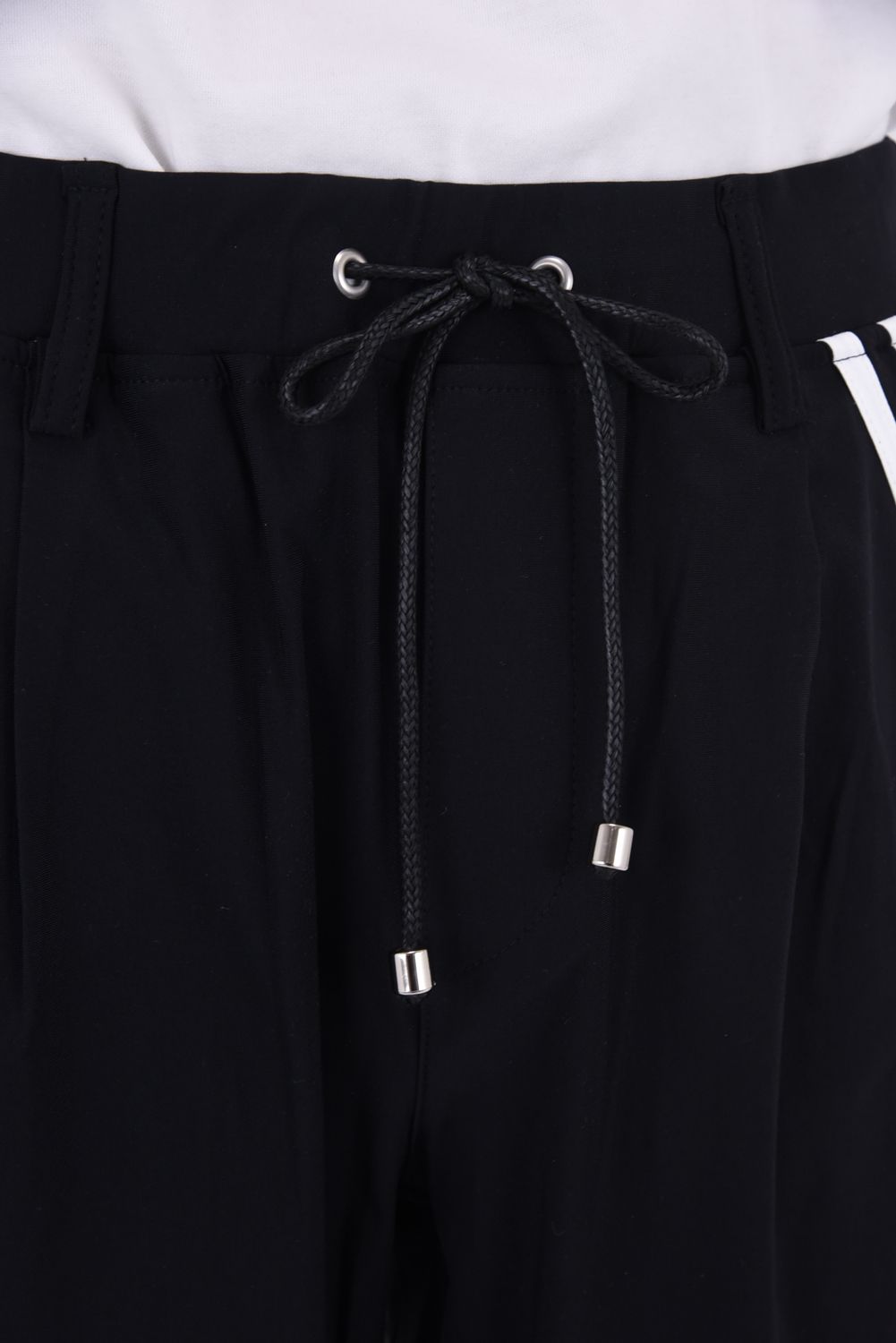EDGE NYLON SEMI WIDE PT / ナイロンマイクロファイバー エコレザーライン セミワイド イージーパンツ (ブラック/ホワイト)