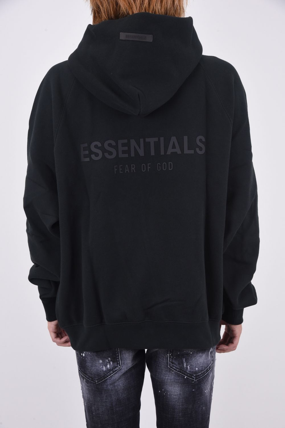 FEAR OF GOD ESSENTIALS 2023SS Raglan Hoodie Off Black エッセンシャルズ ラグランフーディ オフブラック プルオーバーパーカー シリコンロゴ オリーブブラック サイズM【230404】【新古品】【me04】