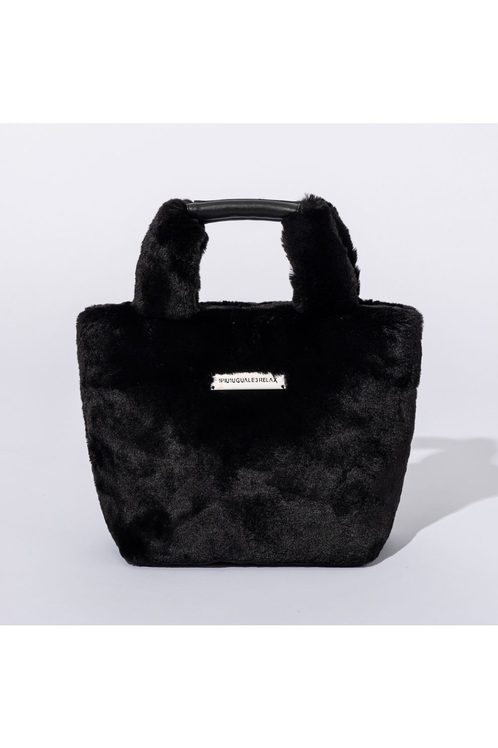 SILVER LOGO PLATE FUR MINI TOTE BAG/ シルバーロゴプレートファーミニトートバッグ (ブラック)