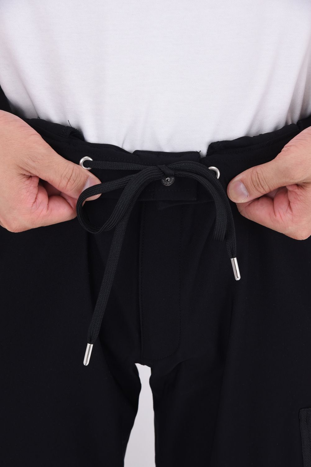 DAVID NYLON CARGO PANTS / ストレッチナイロン ミリタリーカーゴパンツ ブラック