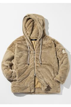 【26AW】 LUXE CLOUD-FUR OVERSIZED ZIP HOODIE / オーバーサイズ ジップアップ ファーフーディー (ベージュ) (10月上旬入荷予定)