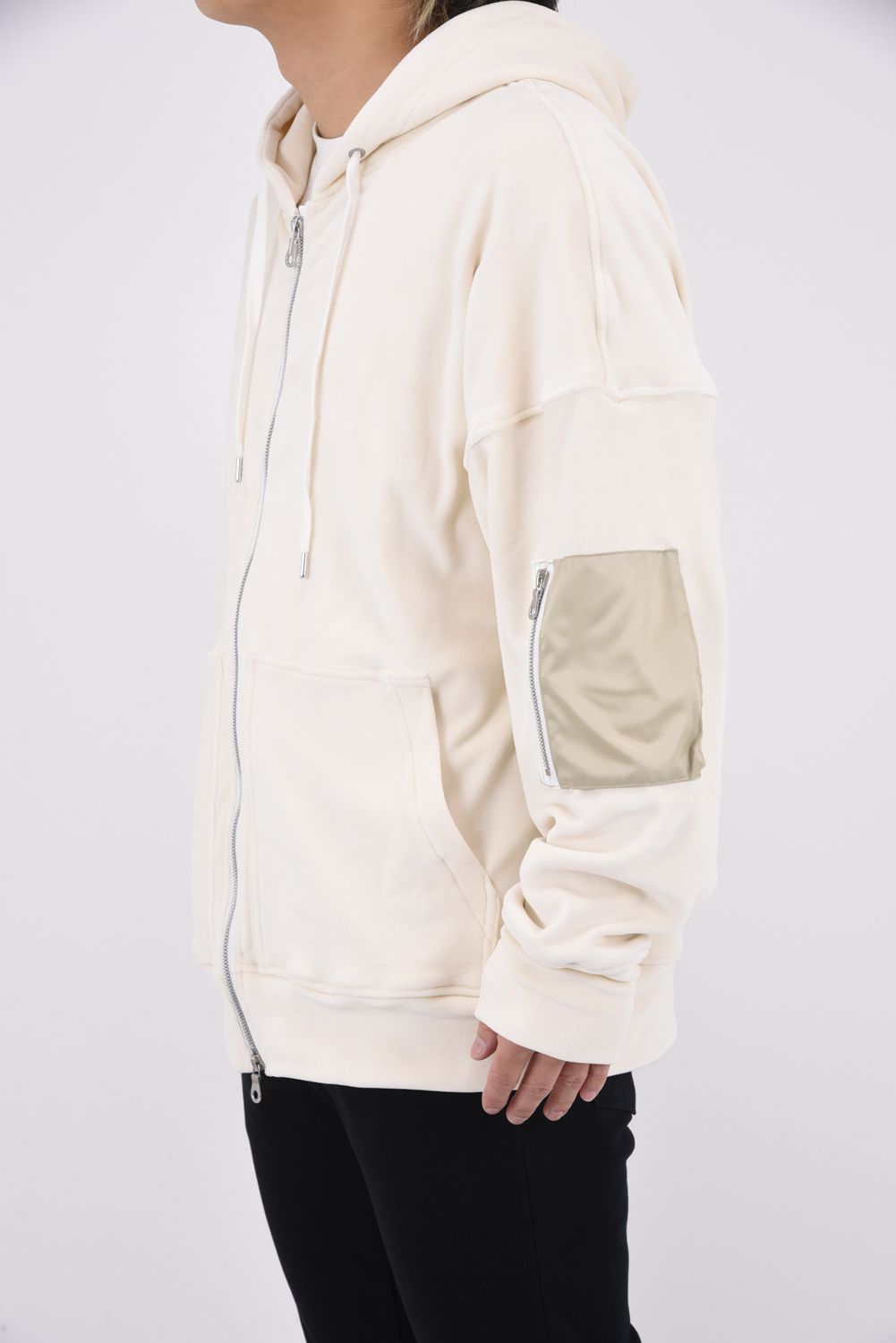 VELOURSFLEECE ZIP LOOSE HOODIE / ベロアフリース ジップアップパーカー （オフホワイト）
