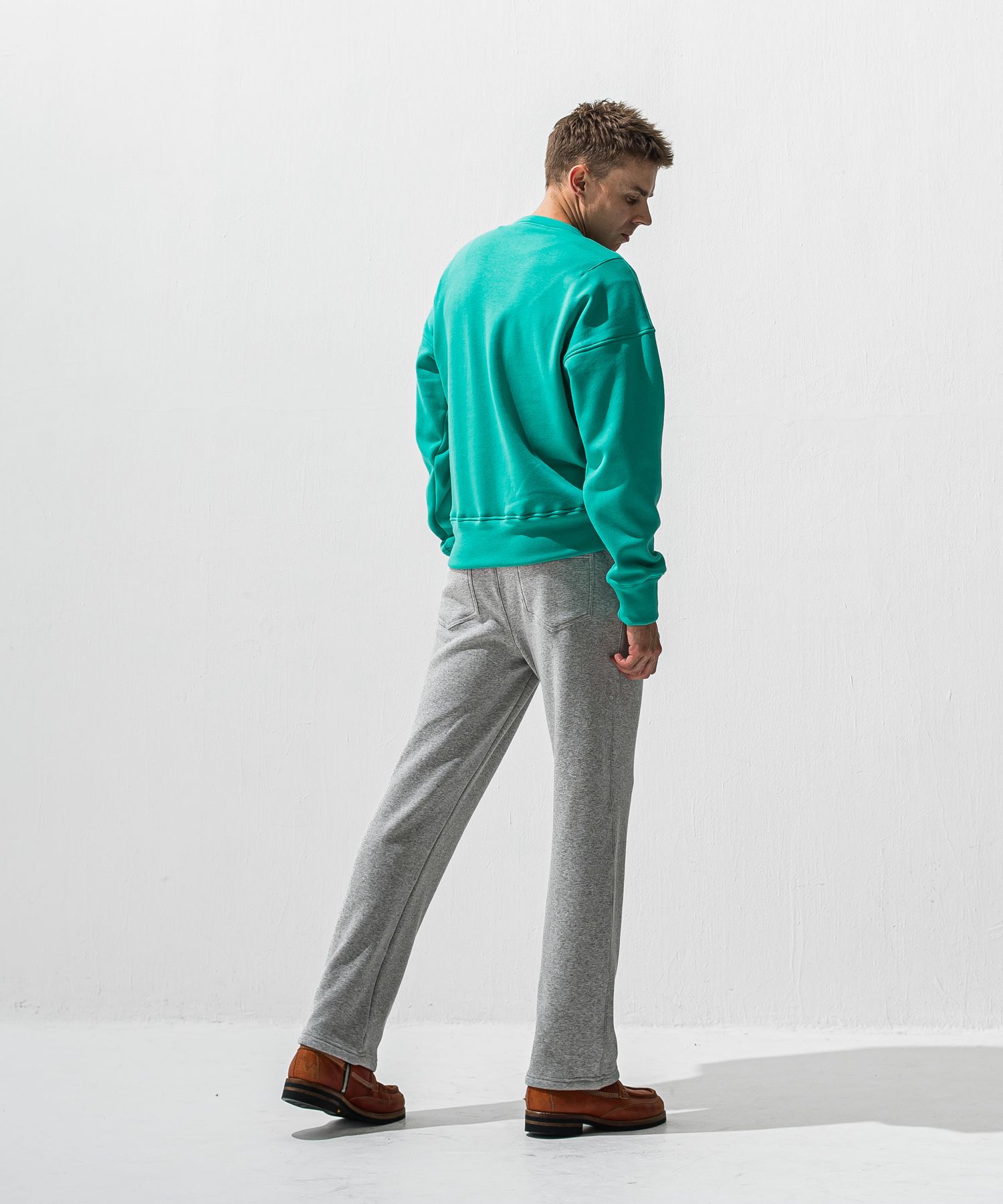 RC CHENILLE VELOURS FLEECE DROP TRAINER / サガラ刺繍ワッペン 裏起毛 ルーズトレーナー (ブルーグリーン) (11月上旬入荷予定) ※オーダー締切:9月7日(月)17時
