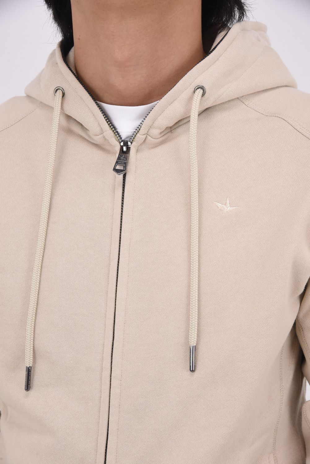 HOODIE WITH RHINESTONE CUFFS / ラインストーンカフスウェットジップパーカー (ベージュ)