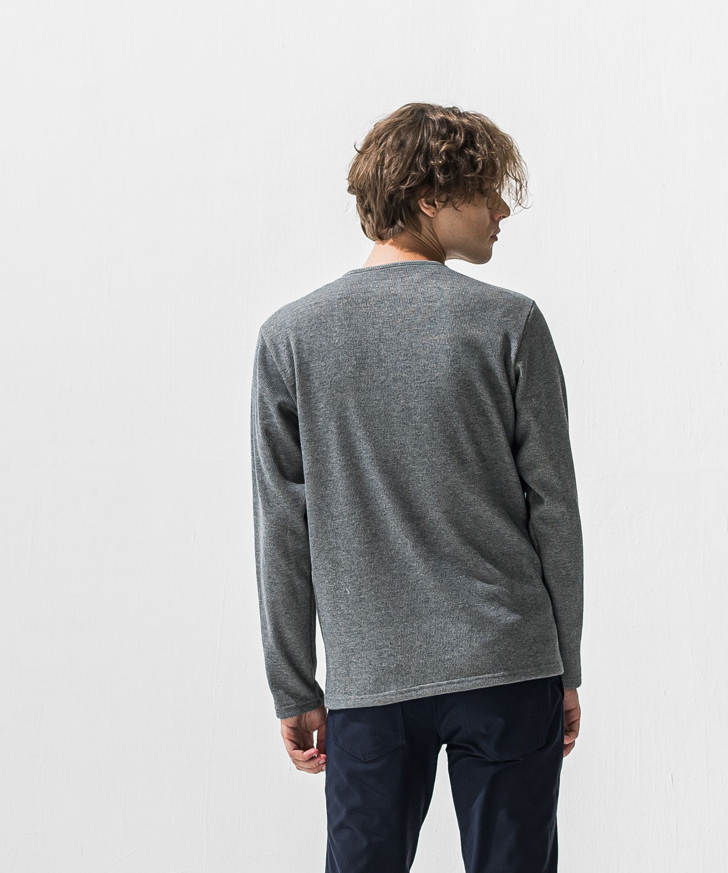 VELOURS FLEECE THERMAL HENRY / 裏起毛 サーマル生地 ロングスリーブ ヘンリーネック (グレー) (10月下旬入荷予定) ※オーダー締切:9月7日(月)17時