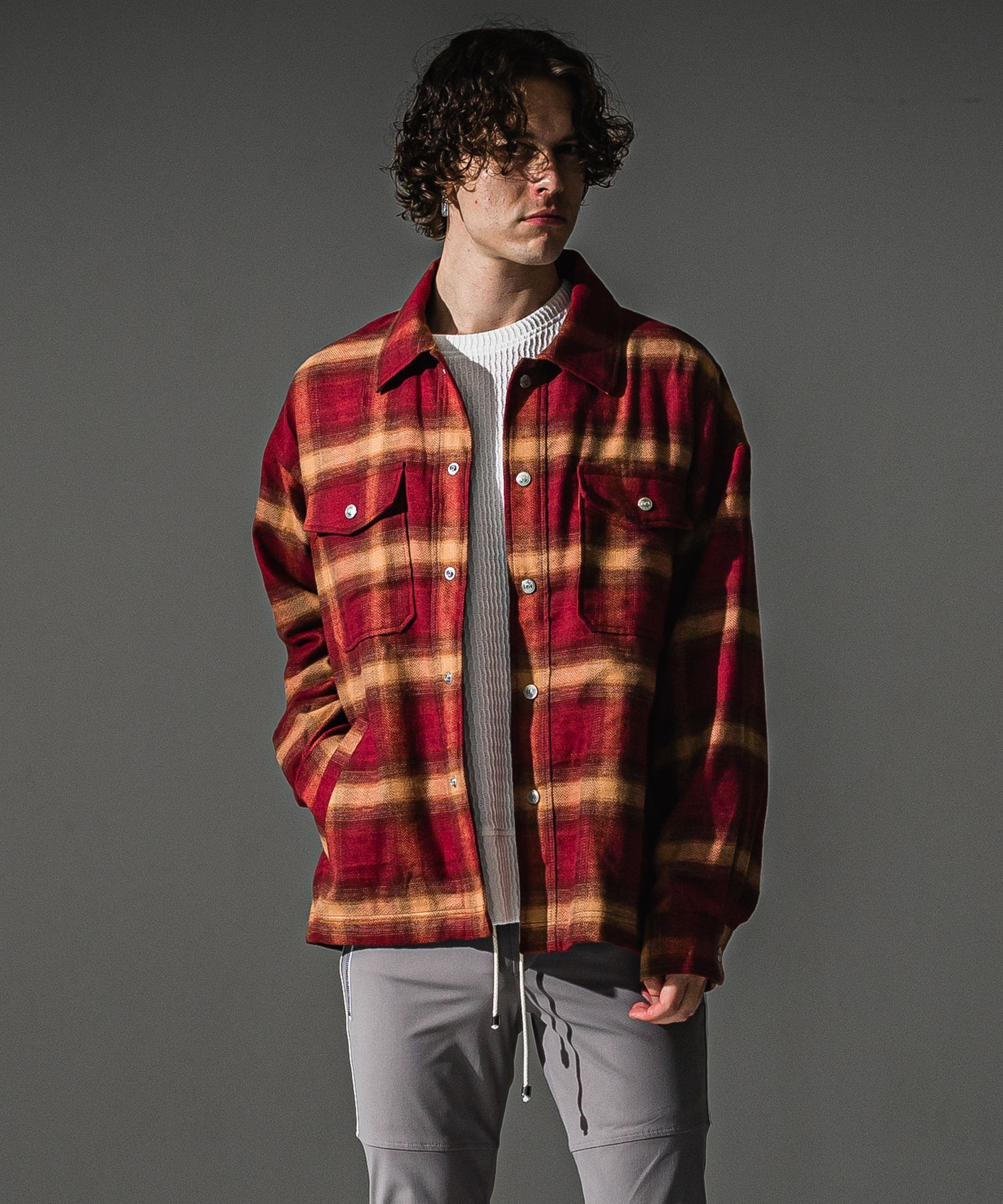 flannel check JK  / オンブレチェック ネルシャツジャケット (レッド) (8月末入荷予定) ※オーダー締切:5月23日(土)17時