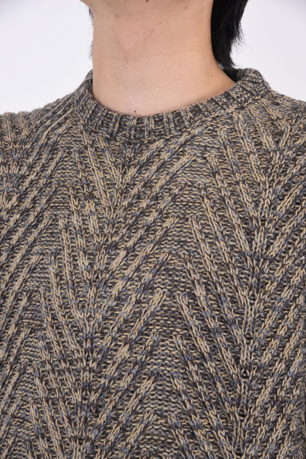 RANDOM CABLE ROUND NECK KNIT / ランダム ケーブル編み クルーネックニット ベージュ