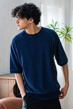 PILE HALF SLEAVE / パイル素材 オーバーサイズTシャツ ネイビー