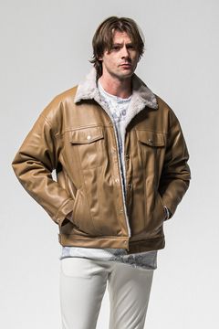 LEATHER FUR OVER  G /  エコレザー オーバーサイズ デニムジャケット (キャメル) (11月中旬入荷予定) ※オーダー締切：9月1日(月)18:00